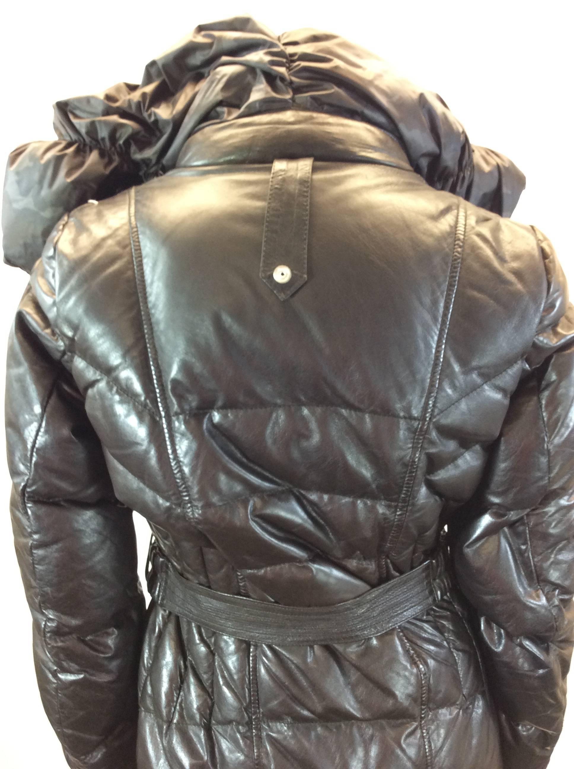 Fontanelli Brown Leather and Nylon Belted Puffer Coat 1
