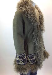 New Olive Green Shearling Trimmed with Mongolian Lamb Fur