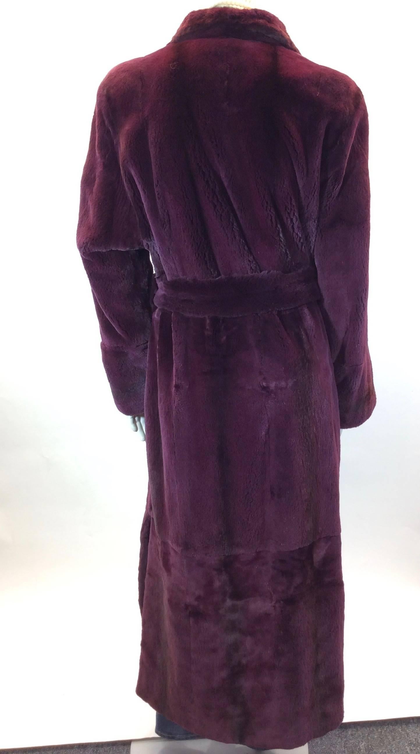 Burgundy Dyed Sheared Mink Wrap Coat In Excellent Condition In Narberth, PA