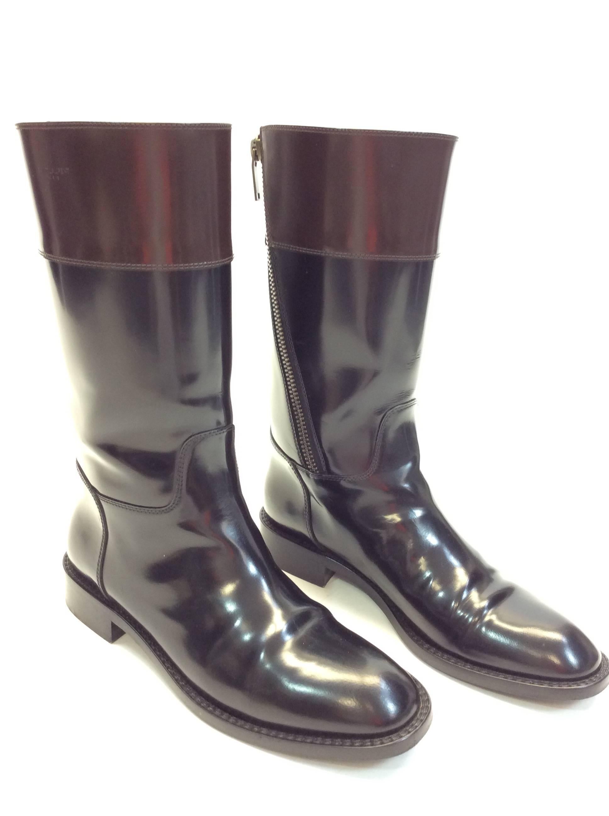 Saint Laurent Black and Brown Patent Leather Boots In Excellent Condition For Sale In Narberth, PA