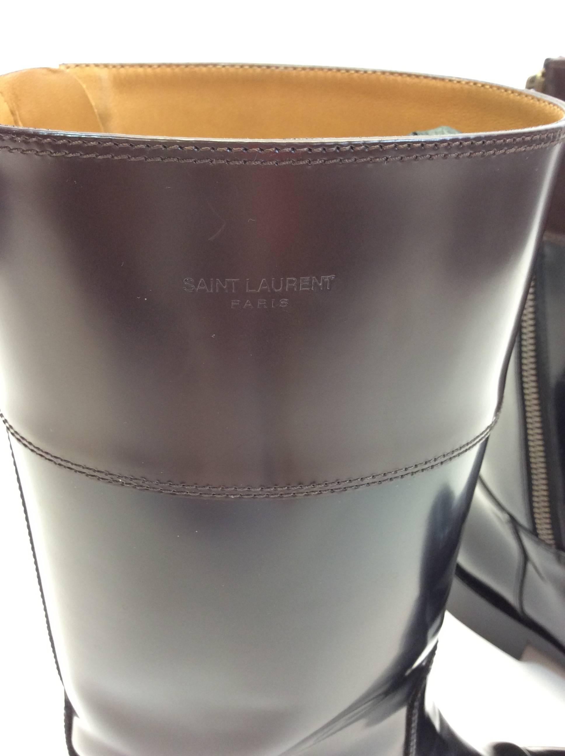 Saint Laurent Black and Brown Patent Leather Boots For Sale 2