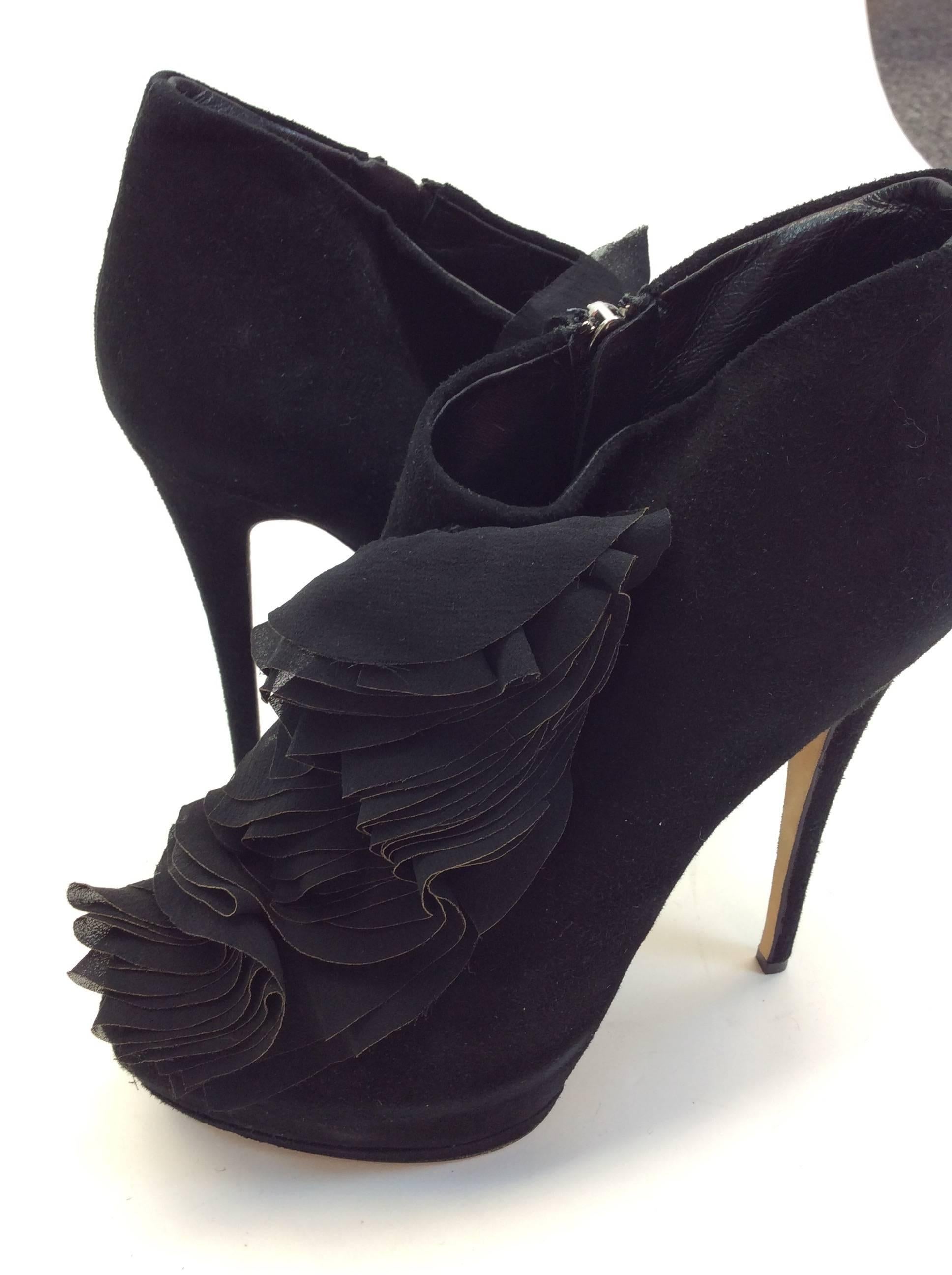 Giuseppe Zanotti Black Suede Ruffle High Heels For Sale 1