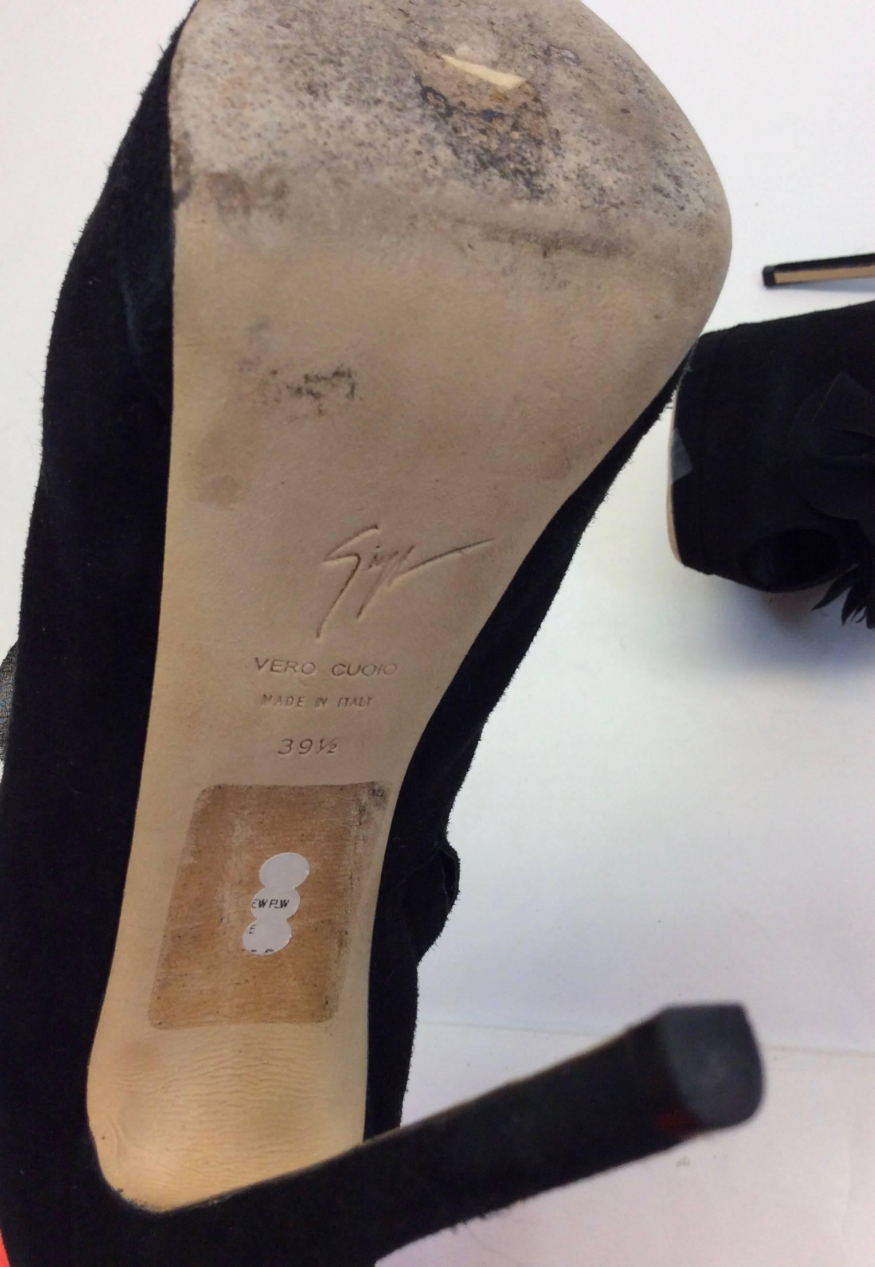 Giuseppe Zanotti Black Suede Ruffle High Heels For Sale 2