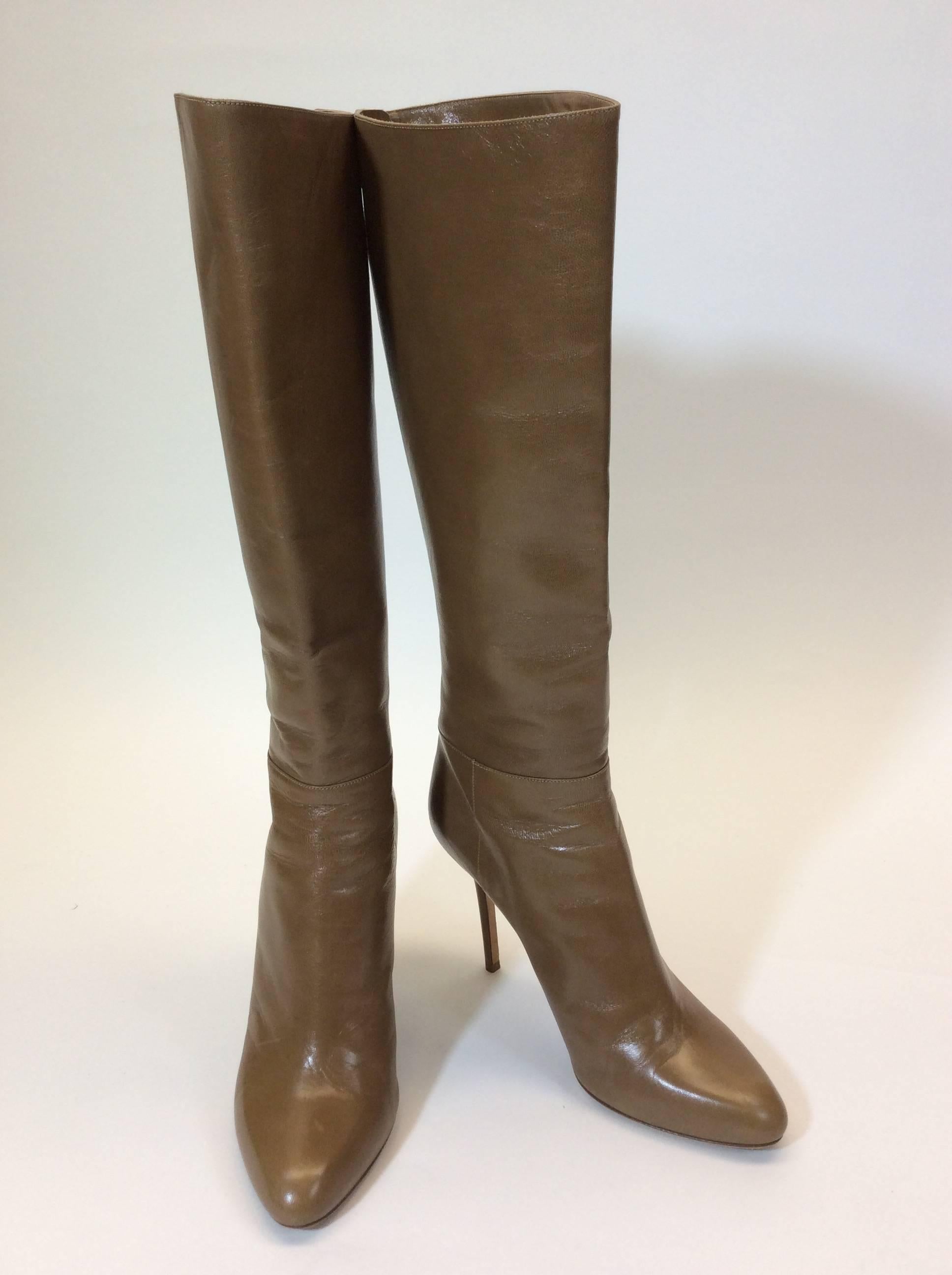 Jimmy Choo Tan Leather Knee High High Heel Boots In Excellent Condition In Narberth, PA