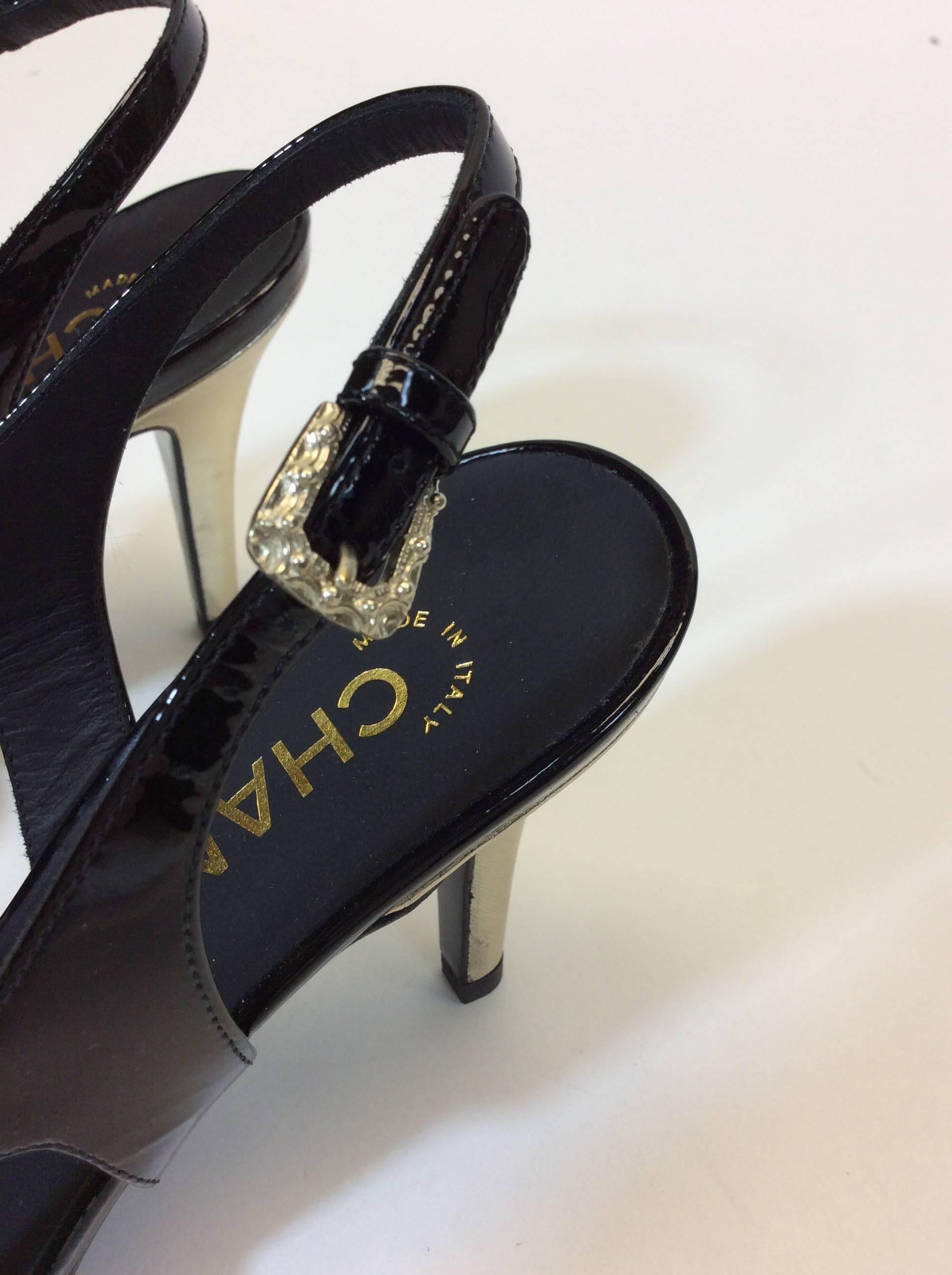 Chanel Black Patent Leather Strap Heel For Sale 1