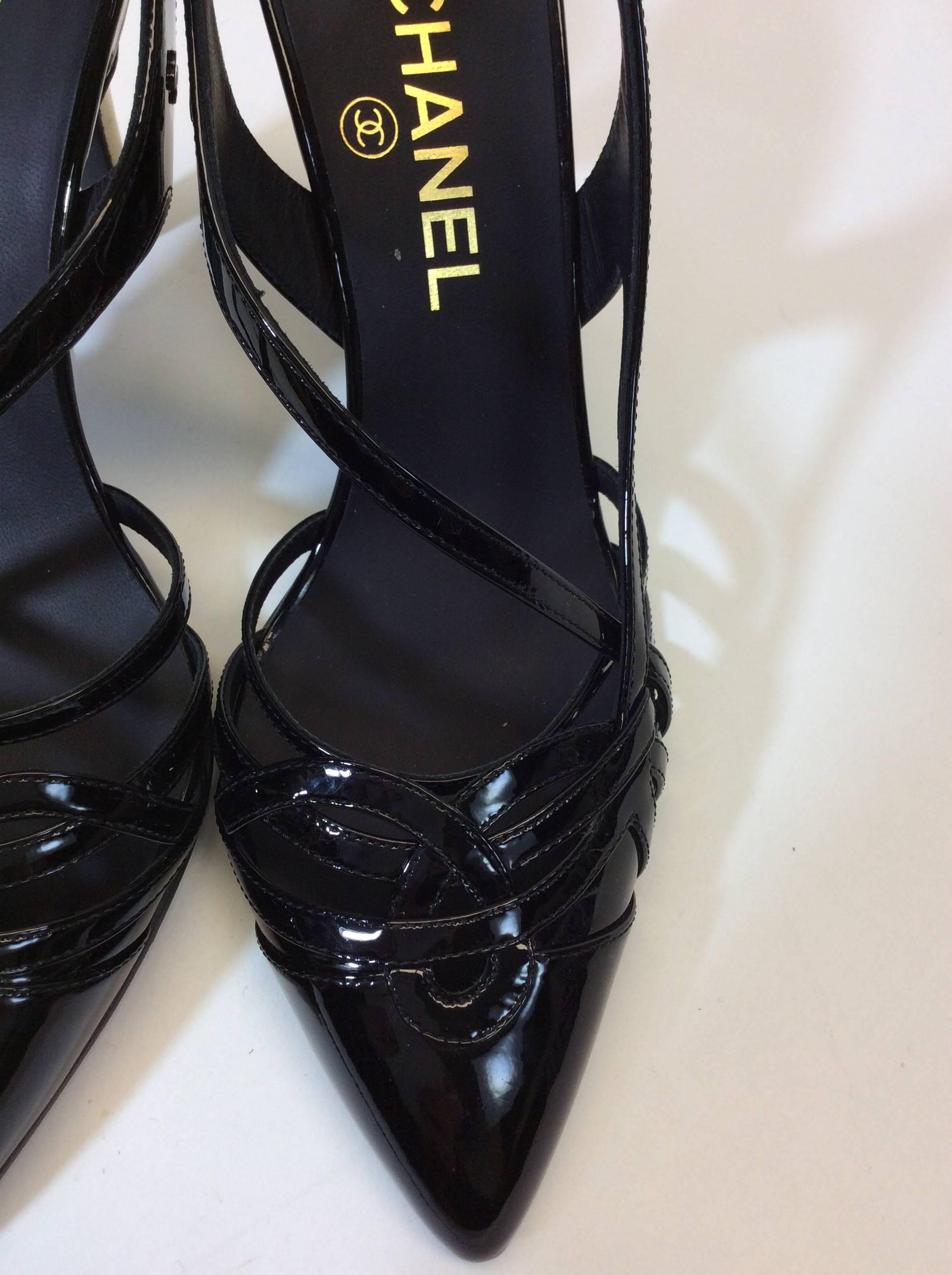 Chanel Black Patent Leather Strap Heel For Sale 5