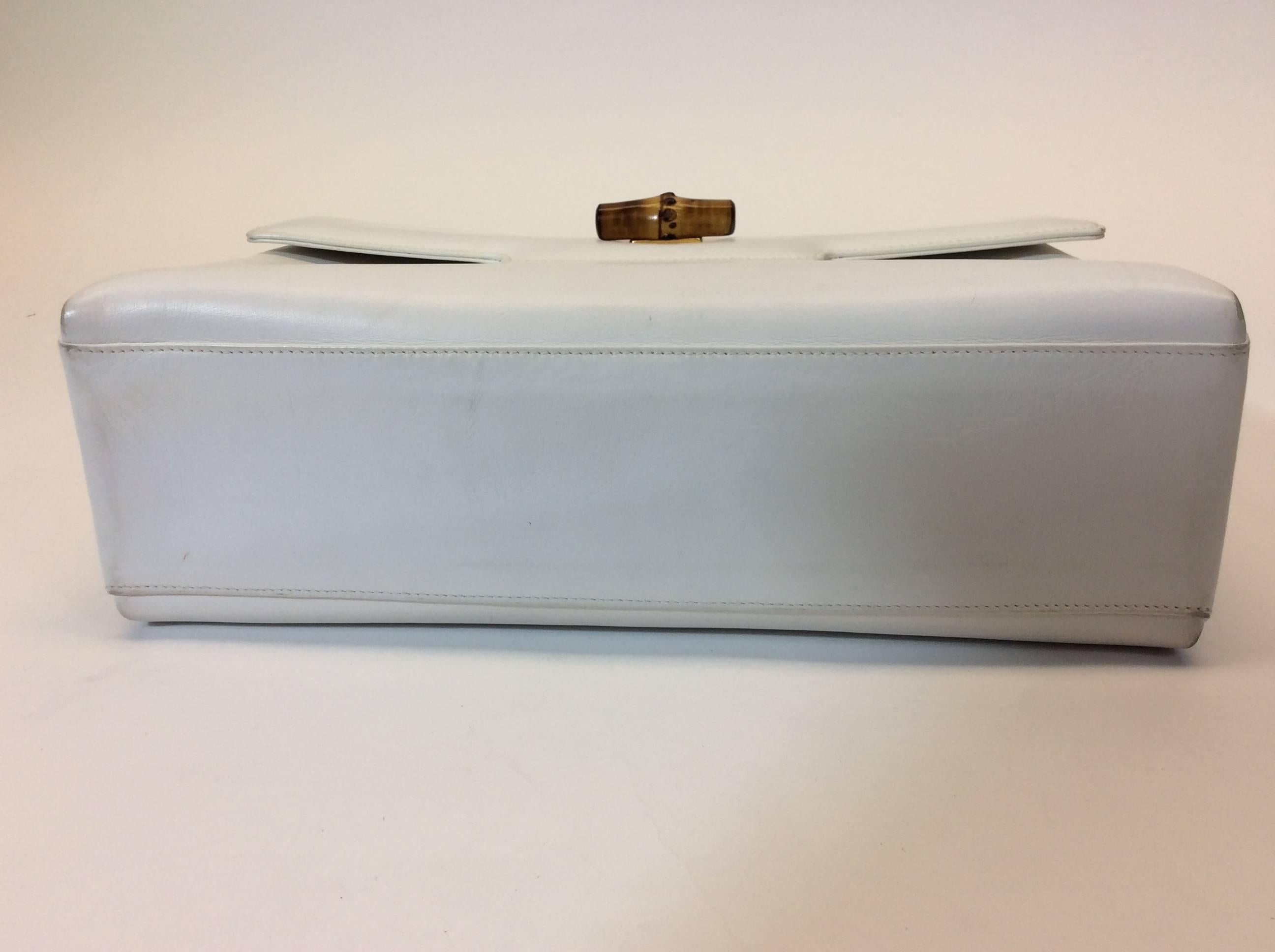 Gray Gucci White Leather Handbag with Genuine Bamboo Strap For Sale