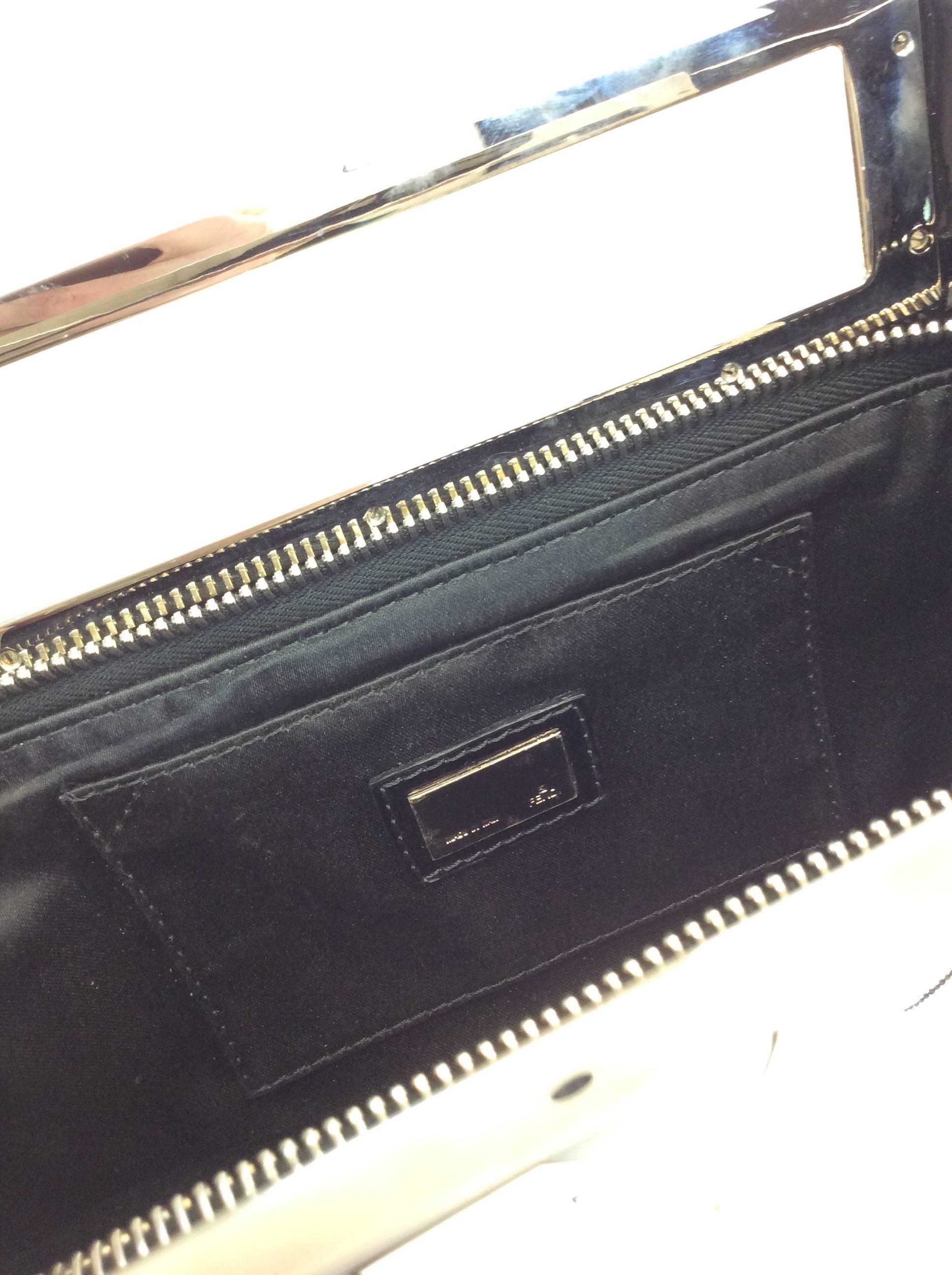 Fendi Silver and Black Patent Leather Clutch 1