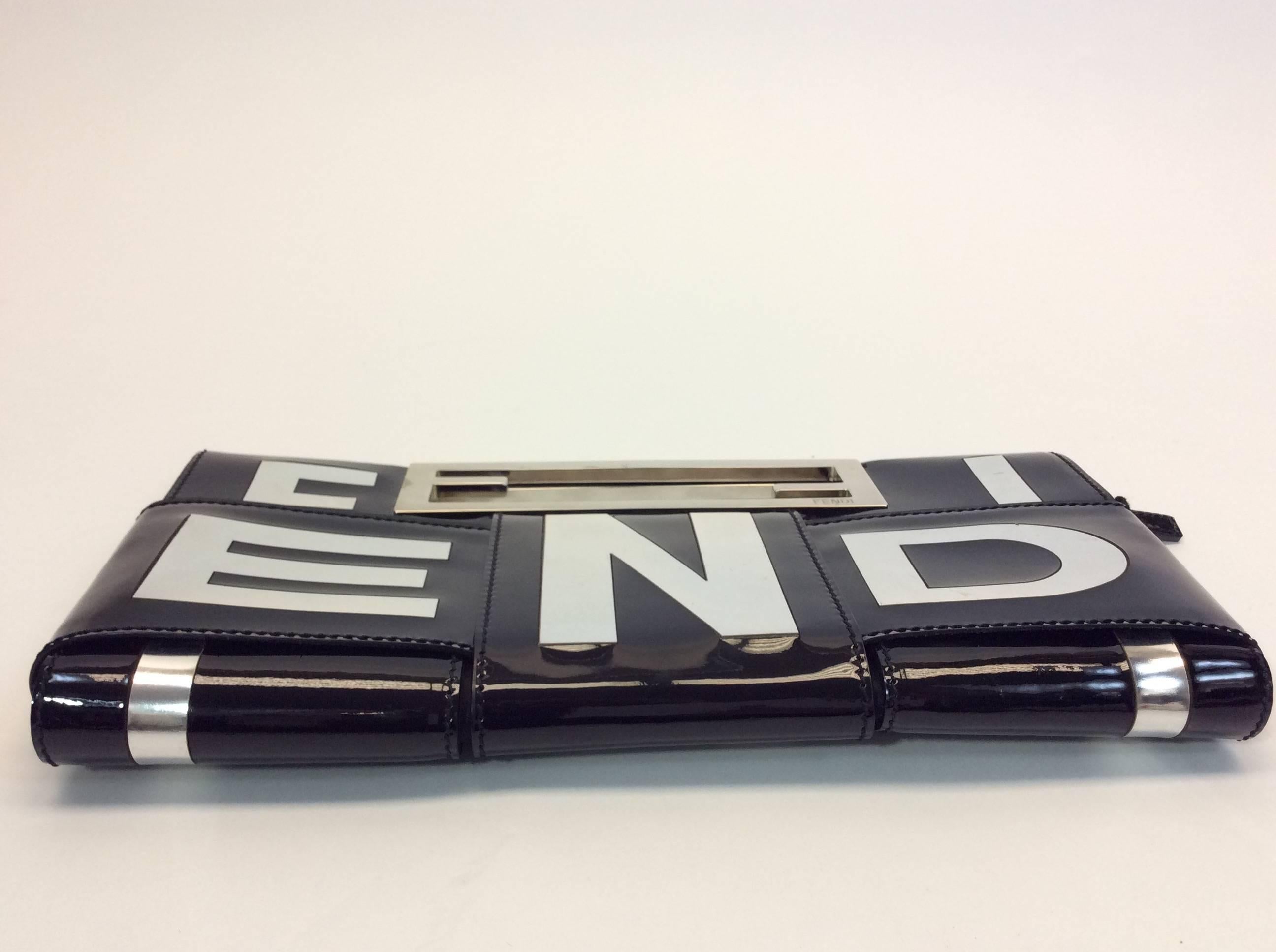 Women's Fendi Silver and Black Patent Leather Clutch