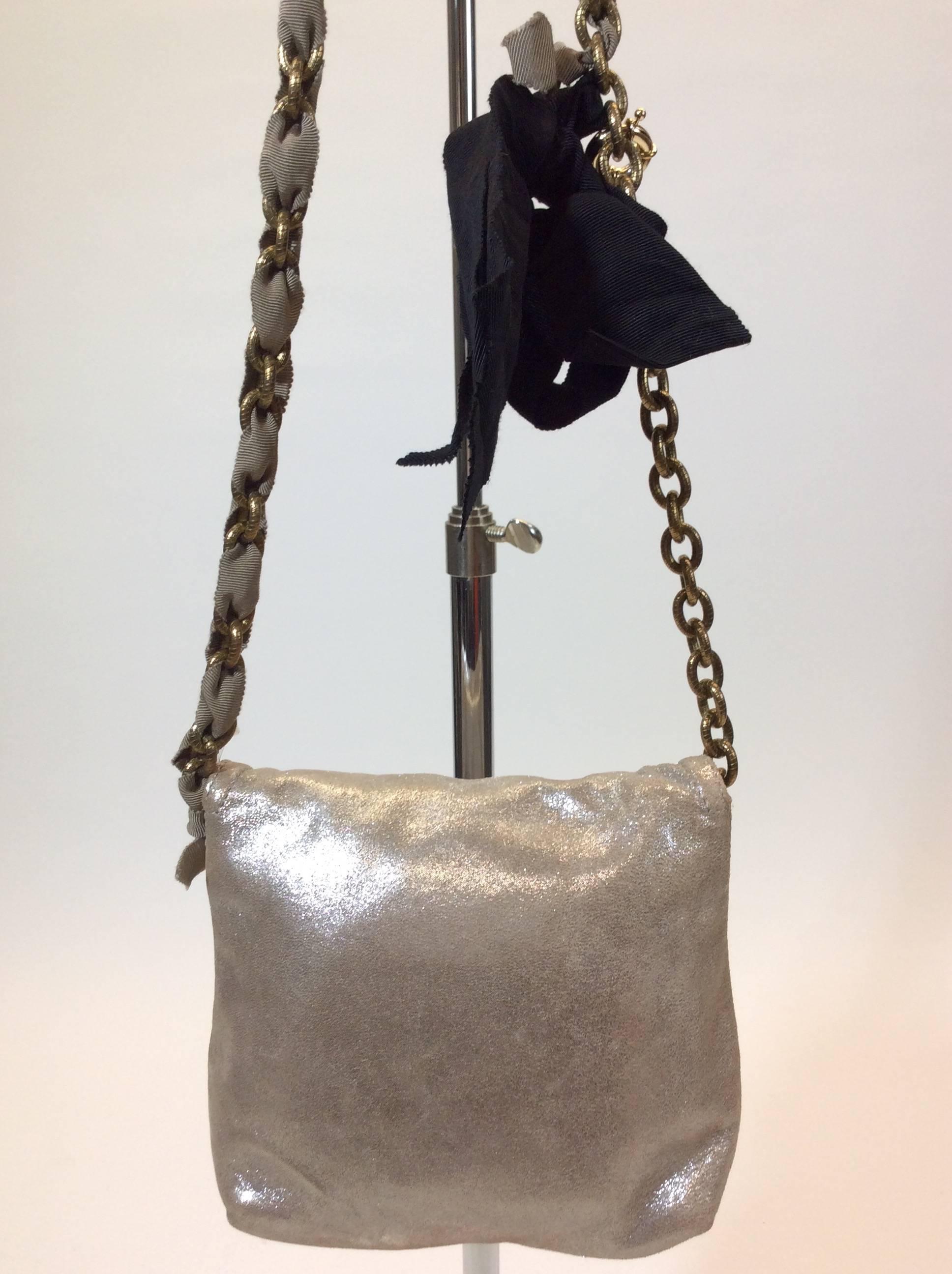 Lanvin Small Metallic Leather Crossbody with Goldtone Braided Chain In Excellent Condition For Sale In Narberth, PA