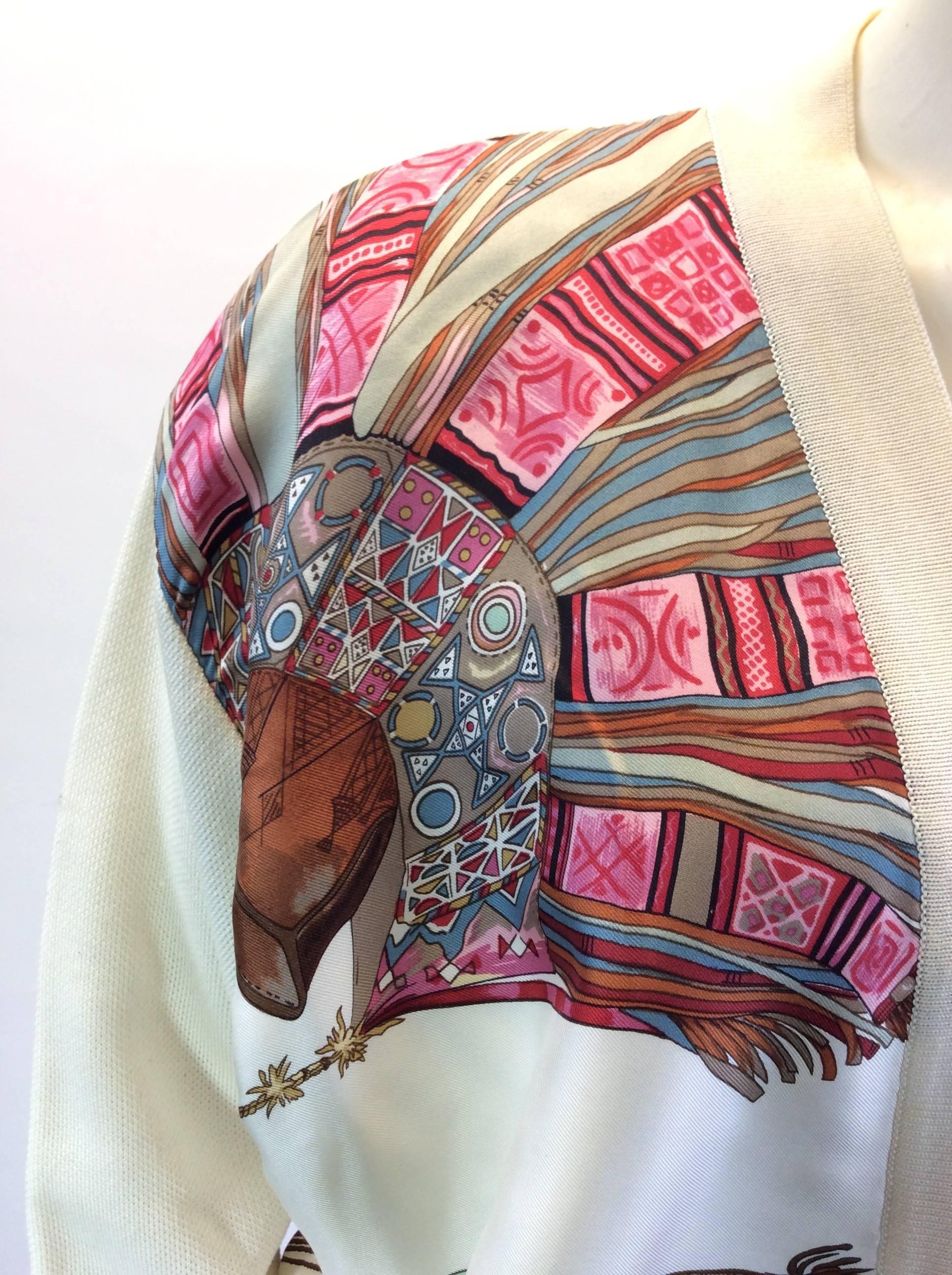 Hermes Vintage White Knit and Silk Print Cardigan In Excellent Condition For Sale In Narberth, PA