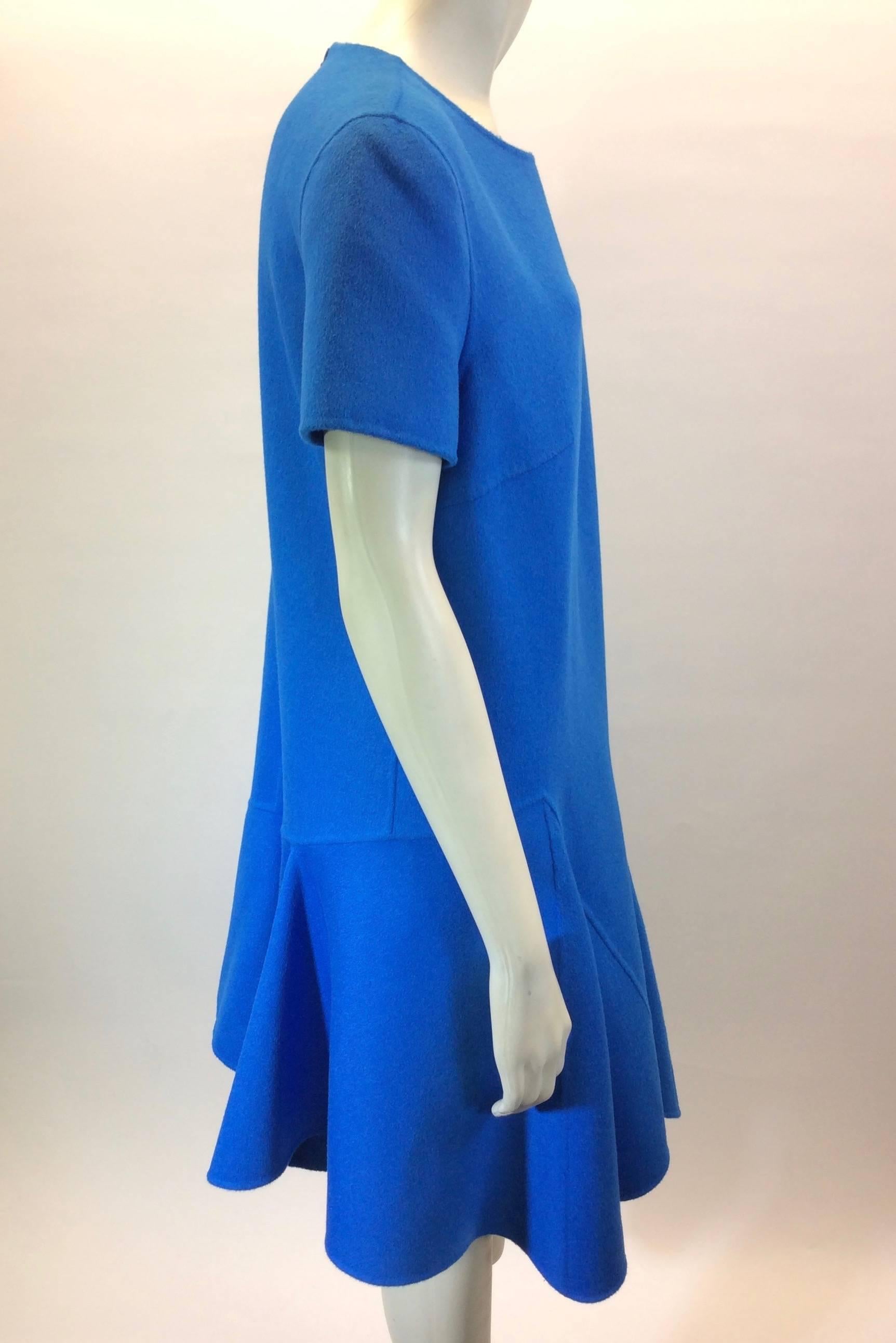 Blue Christian Dior Short Sleeve Angora Turquoise Size 12 Dress  For Sale
