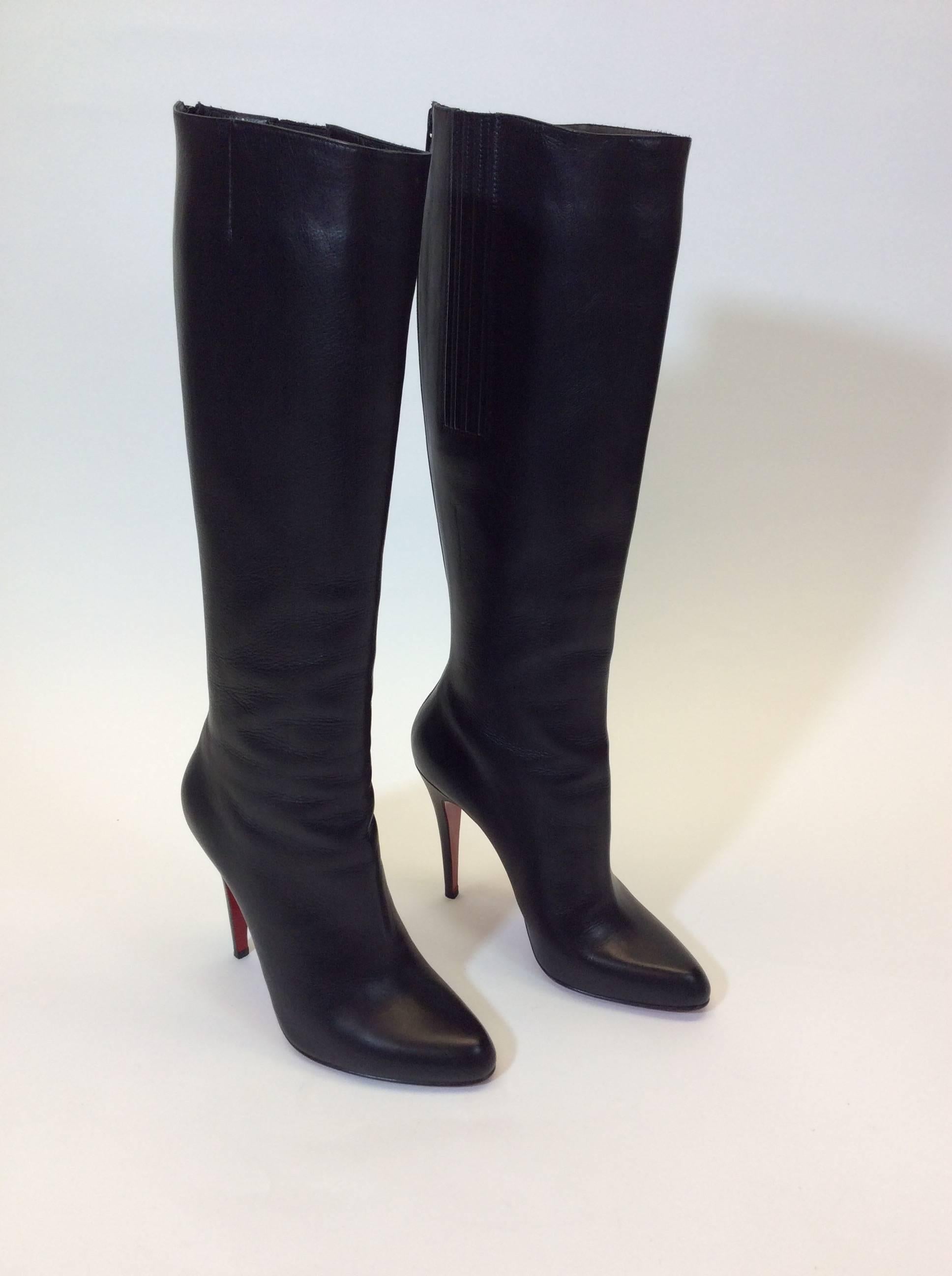 Christian Louboutin Black Leather Knee High Heel Boots In Excellent Condition In Narberth, PA