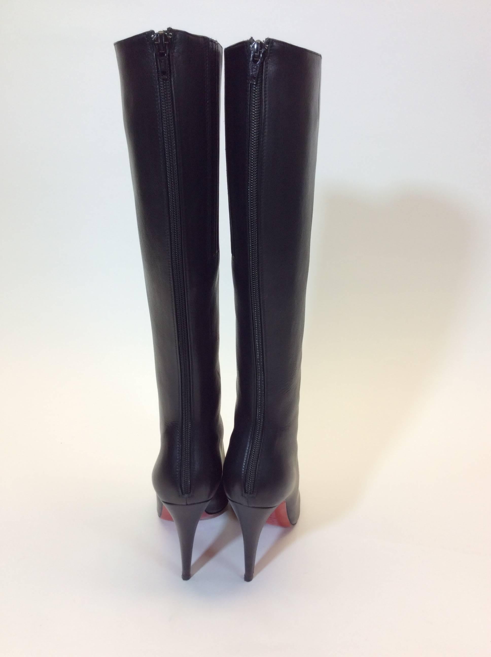 Women's Christian Louboutin Black Leather Knee High Heel Boots