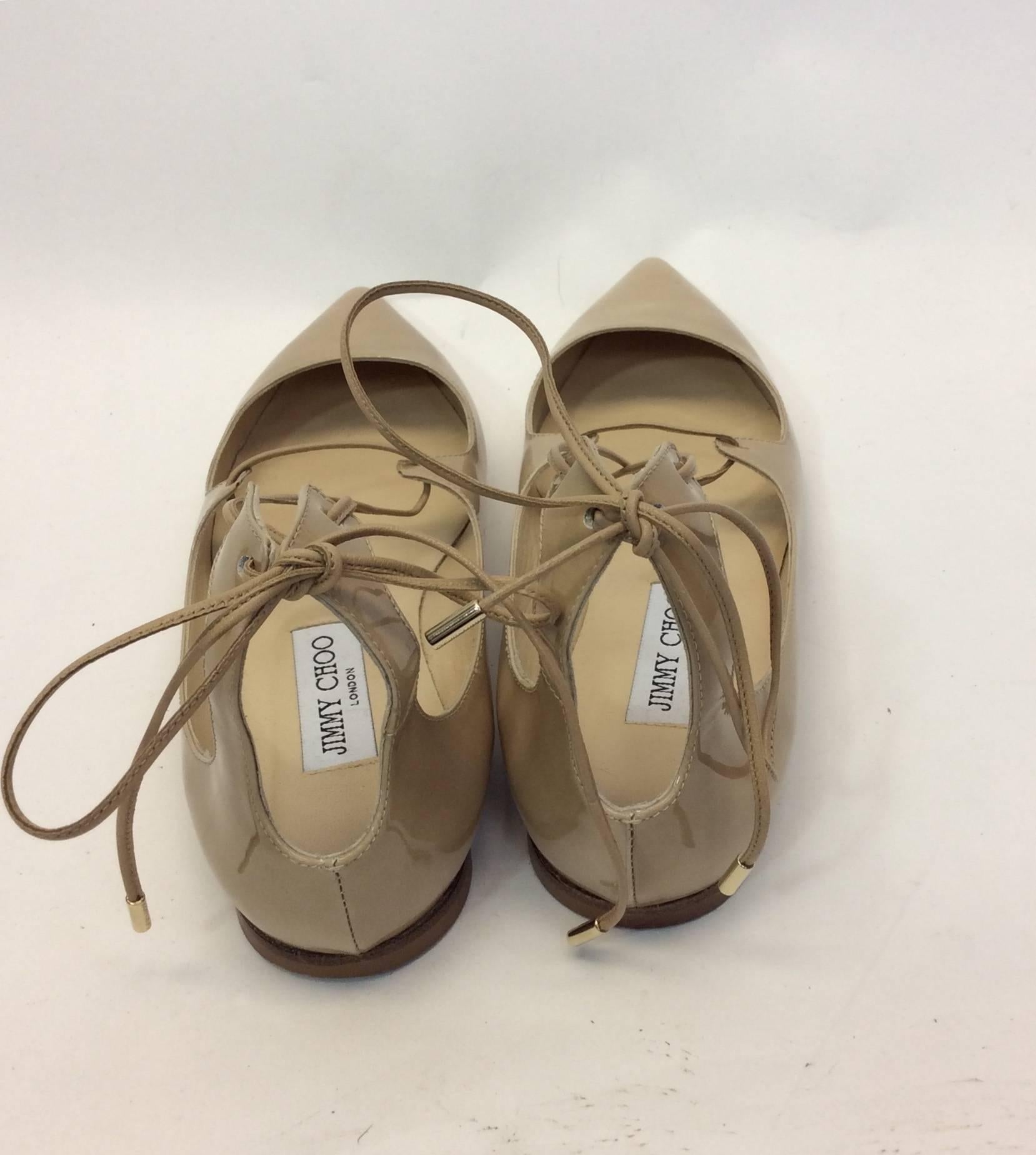 Women's Jimmy Choo Tan Patent Lace Up Flats For Sale