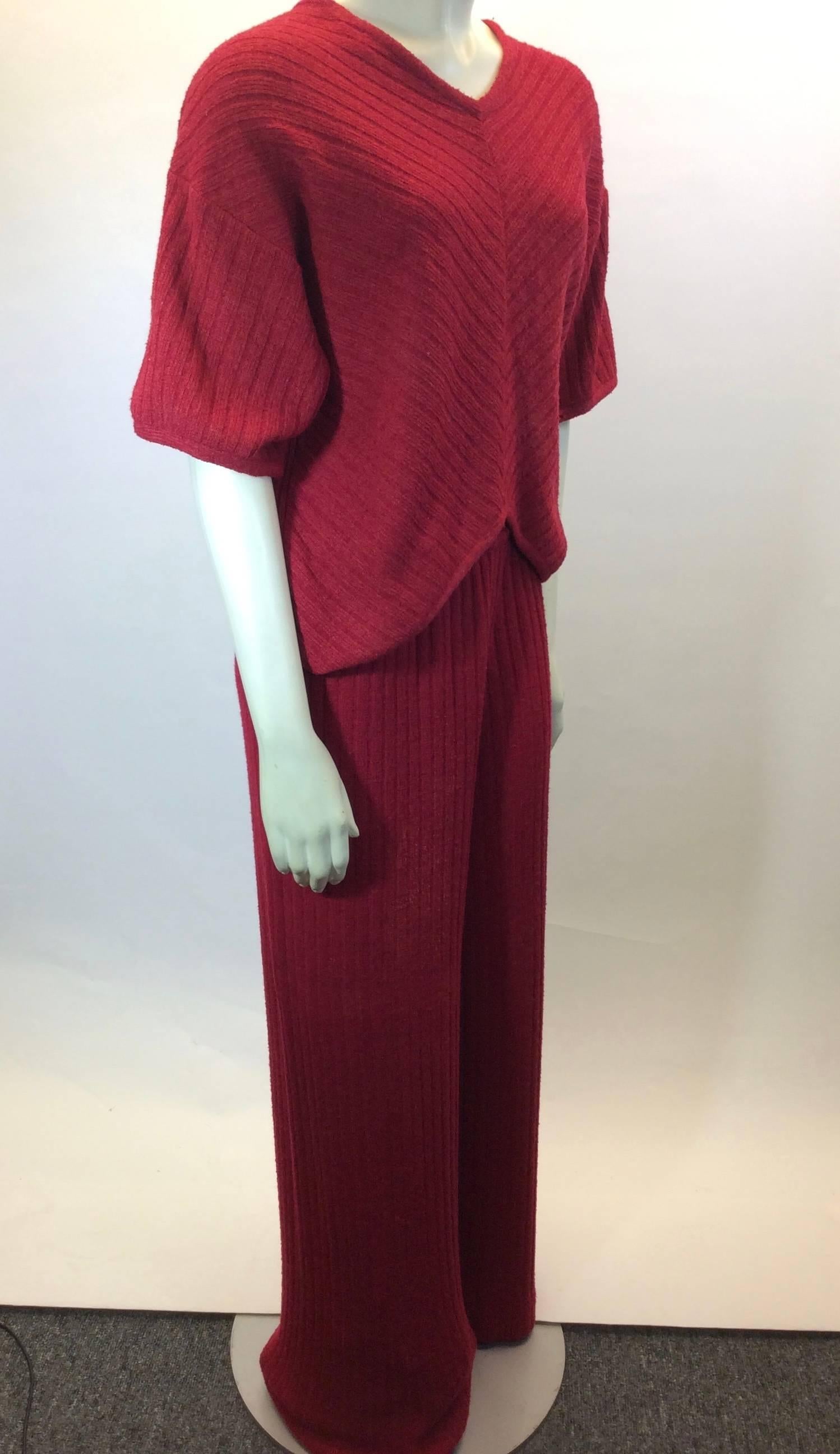 Red Knit Missoni Sweater and Pant set
Expendable Waist on Pants
Pant Length: 41" Inches
13" Inch Sleeve Length 
