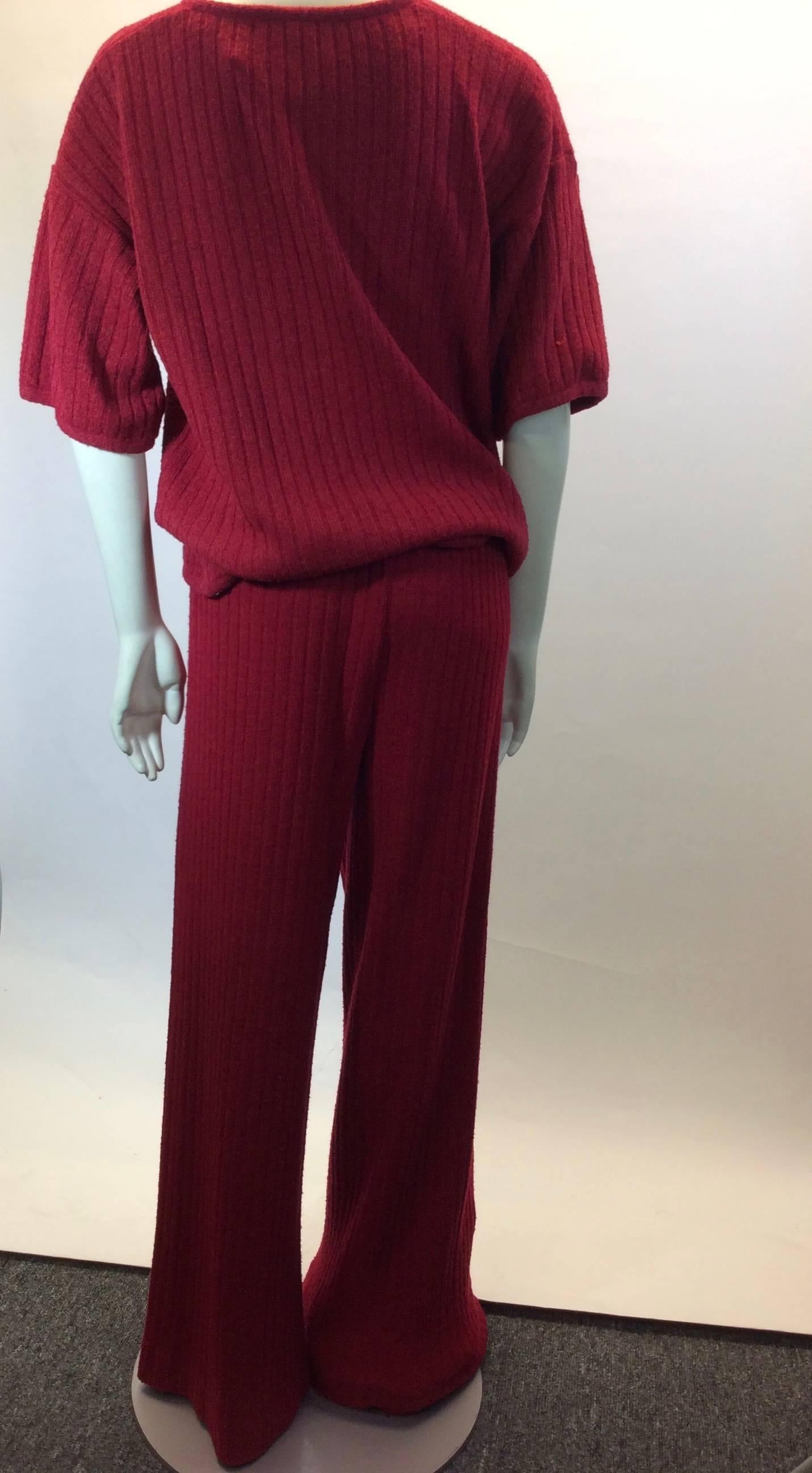 Missoni Red Knit Two Piece Sweater and Pant Set In Excellent Condition For Sale In Narberth, PA