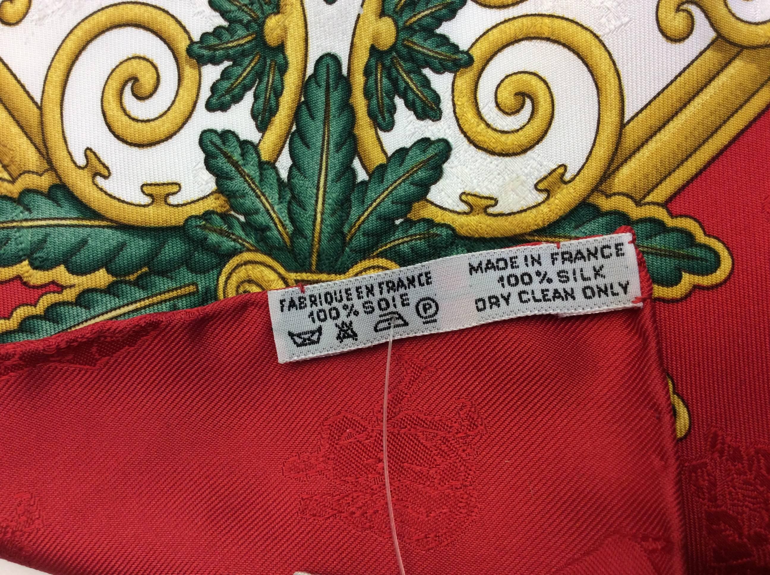 Women's Hermes Red Printed Silk Scarf For Sale