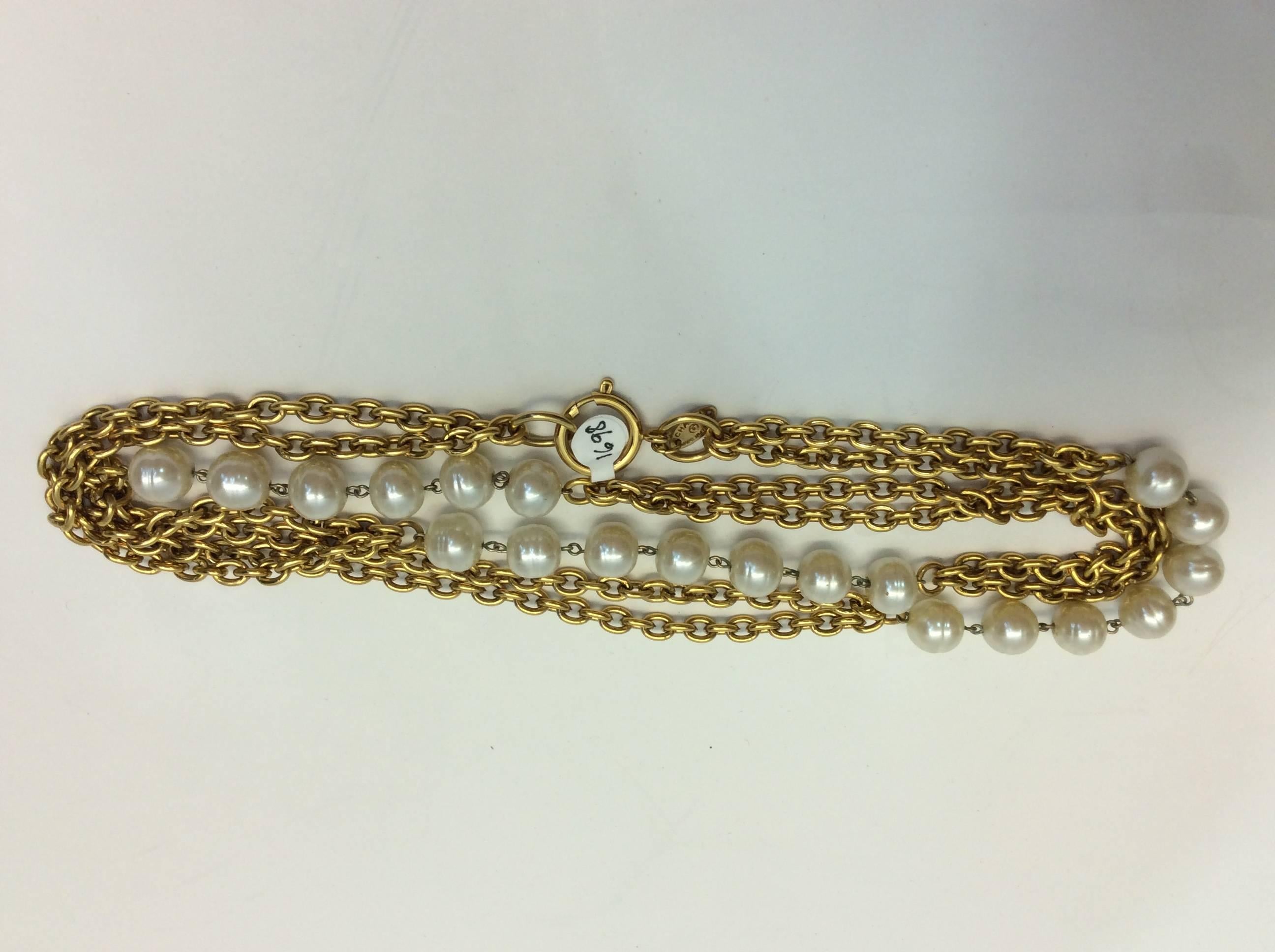 Chanel Gold Plated Chain Necklace with Pearl Details In Good Condition For Sale In Narberth, PA