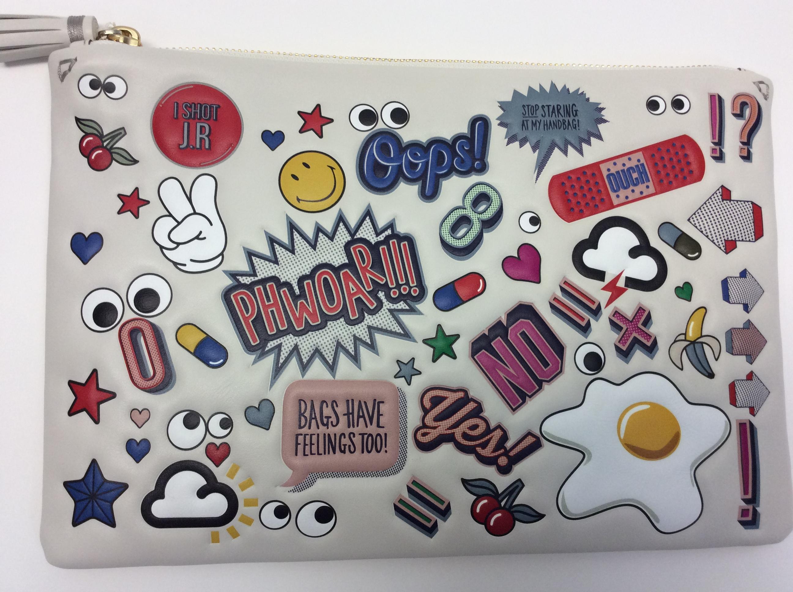 Women's Anya Hindmarch White Leather Sticker Clutch For Sale