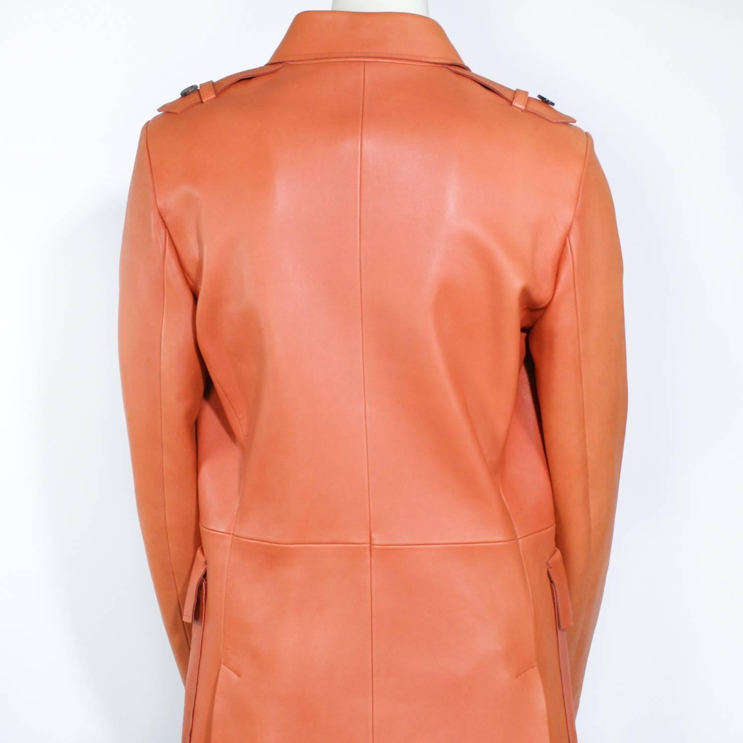 Chloe Orange Leather Button Down Coat For Sale 1