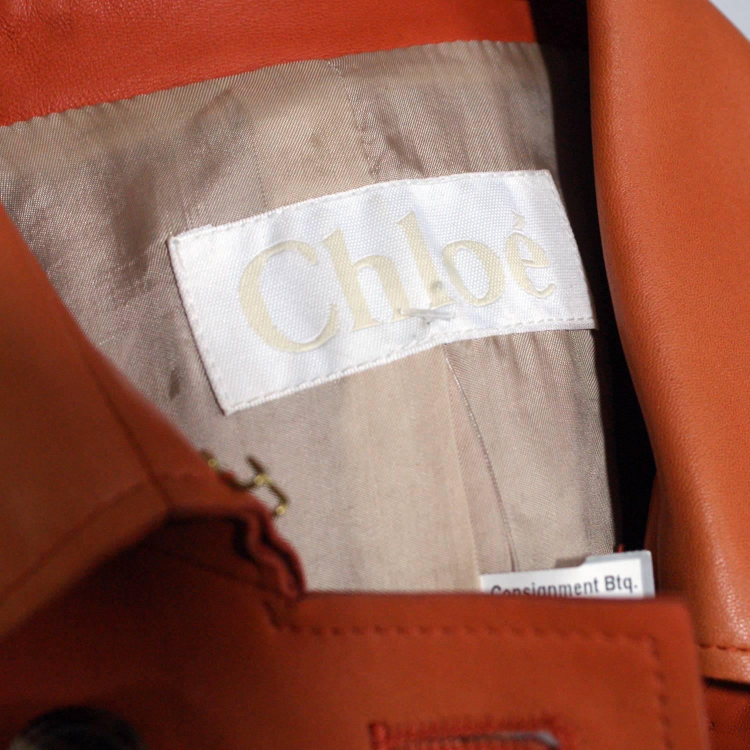 Chloe Orange Leather Button Down Coat For Sale 2