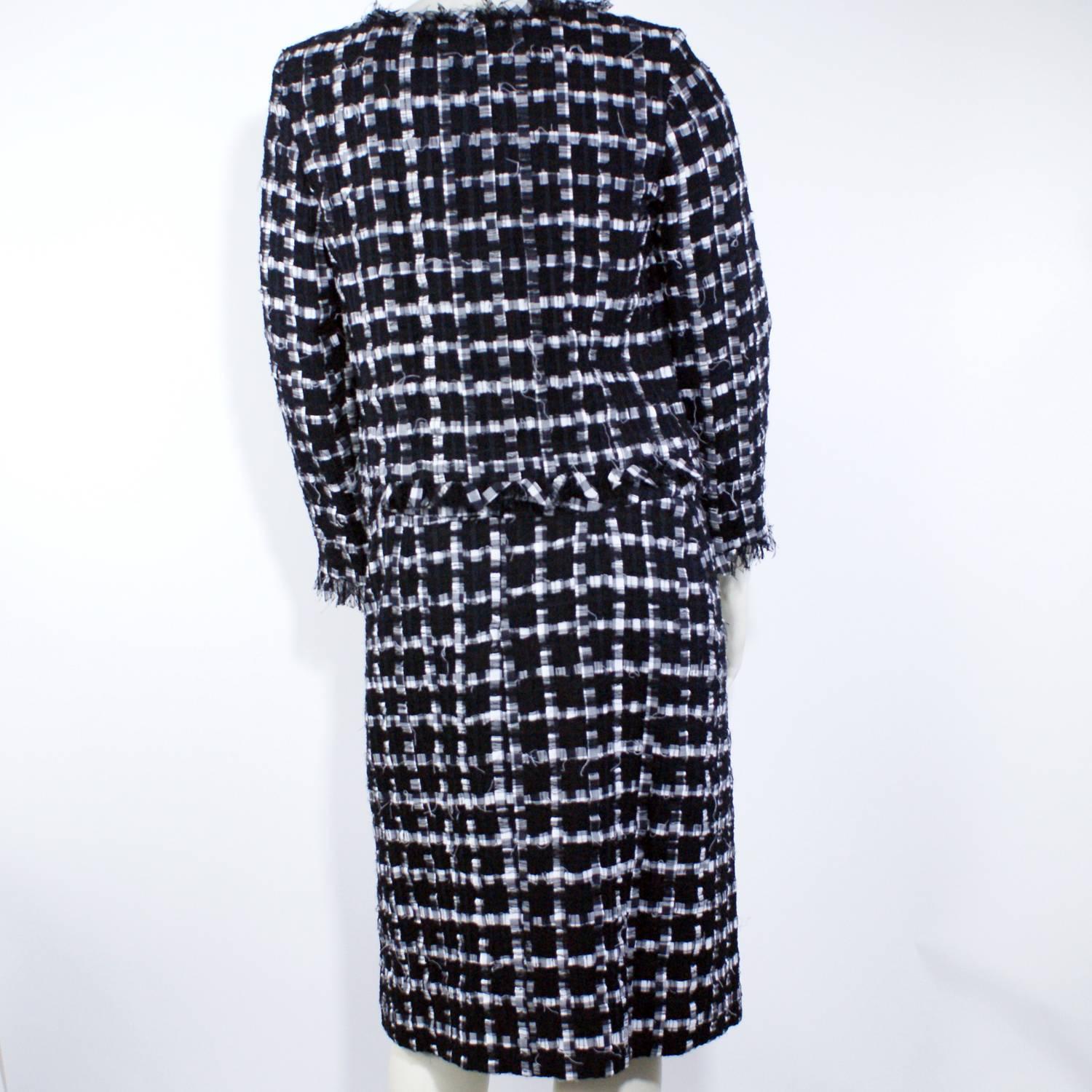 Chanel Black and White Ribbon 2 Piece Skirt Suit Set In Excellent Condition In Narberth, PA