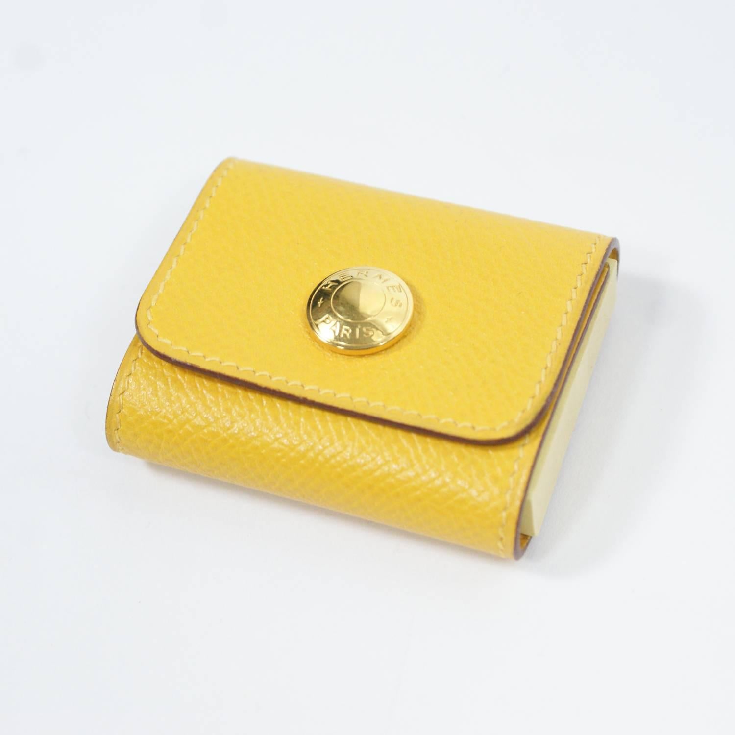 Hermes Yellow Leather Post It Mini Notebook Case In Excellent Condition In Narberth, PA