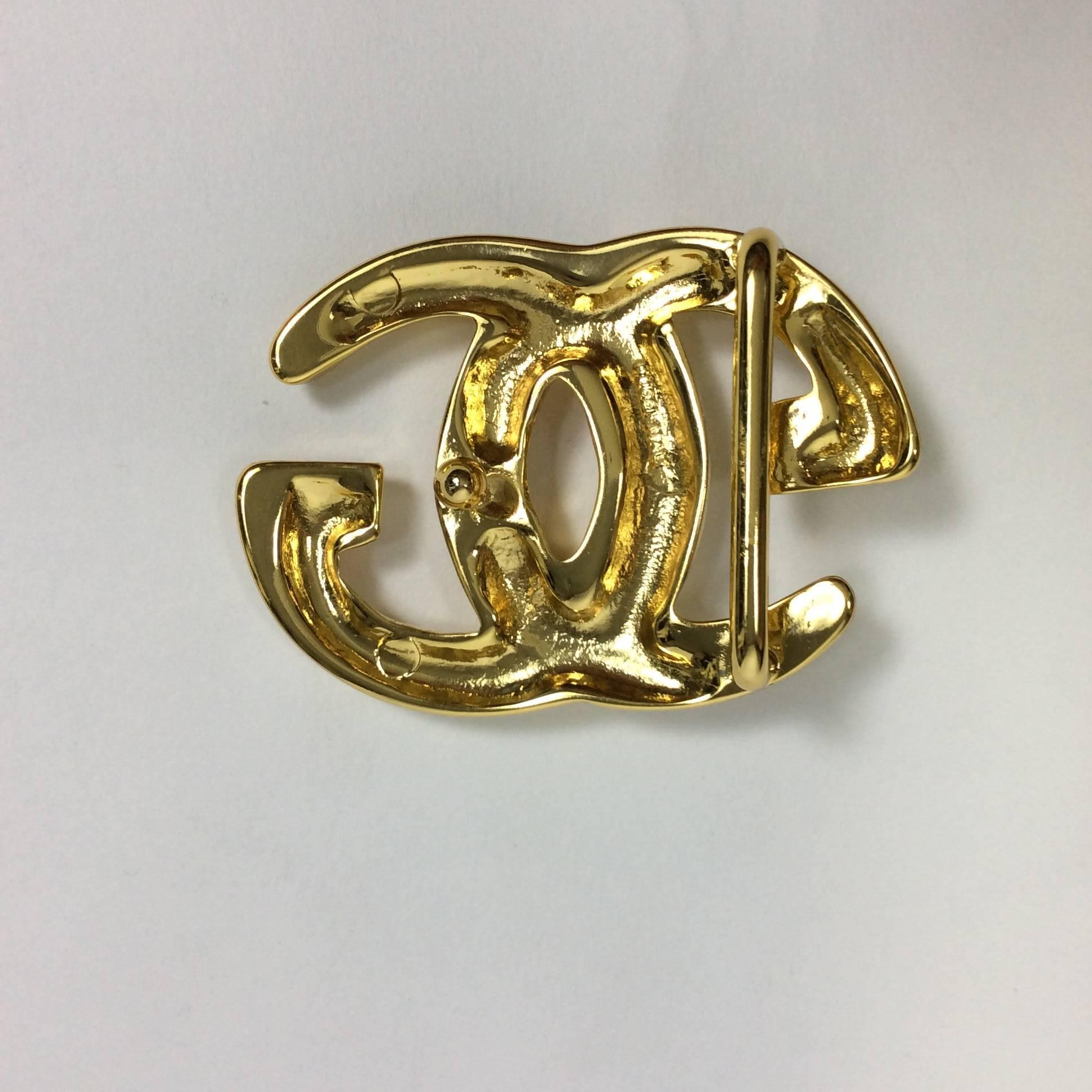 Brown Gucci Goldtone Interlocking GG Belt Buckle