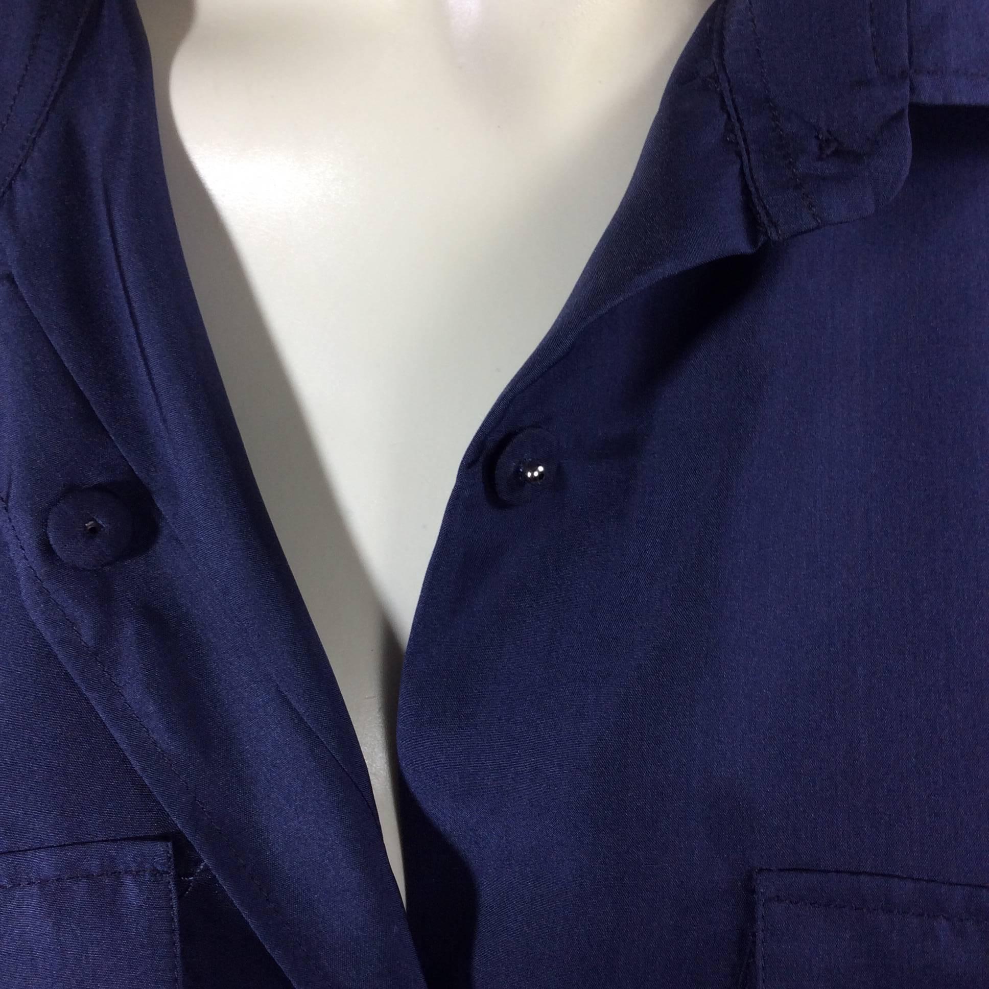 Prada Navy Drapable Button Up Blouse For Sale 3