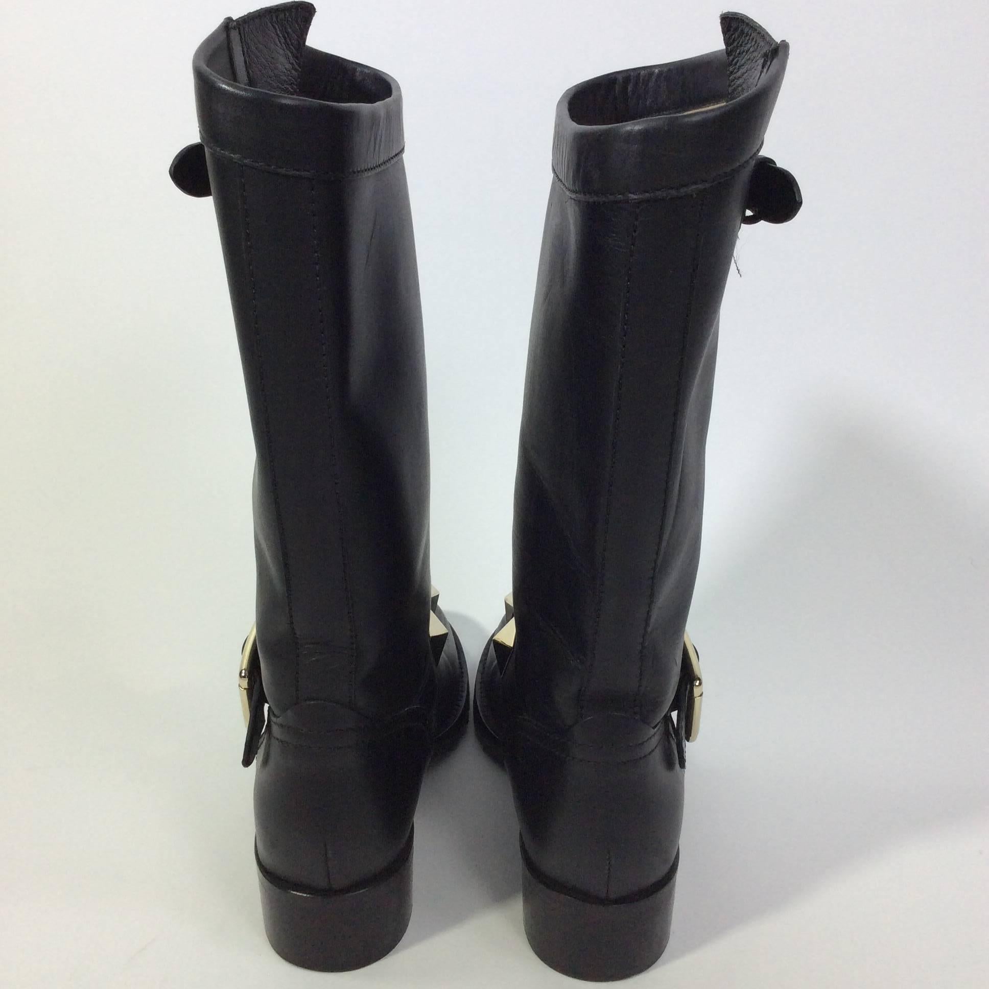 Women's Valentino Black Leather Calf Boots with Silver Studs