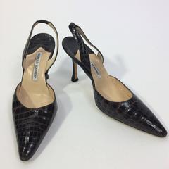 Manolo Blahnik Brown Crocodile Slingback Heels