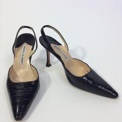 Manolo Blahnik Black Crocodile Slingback Heels