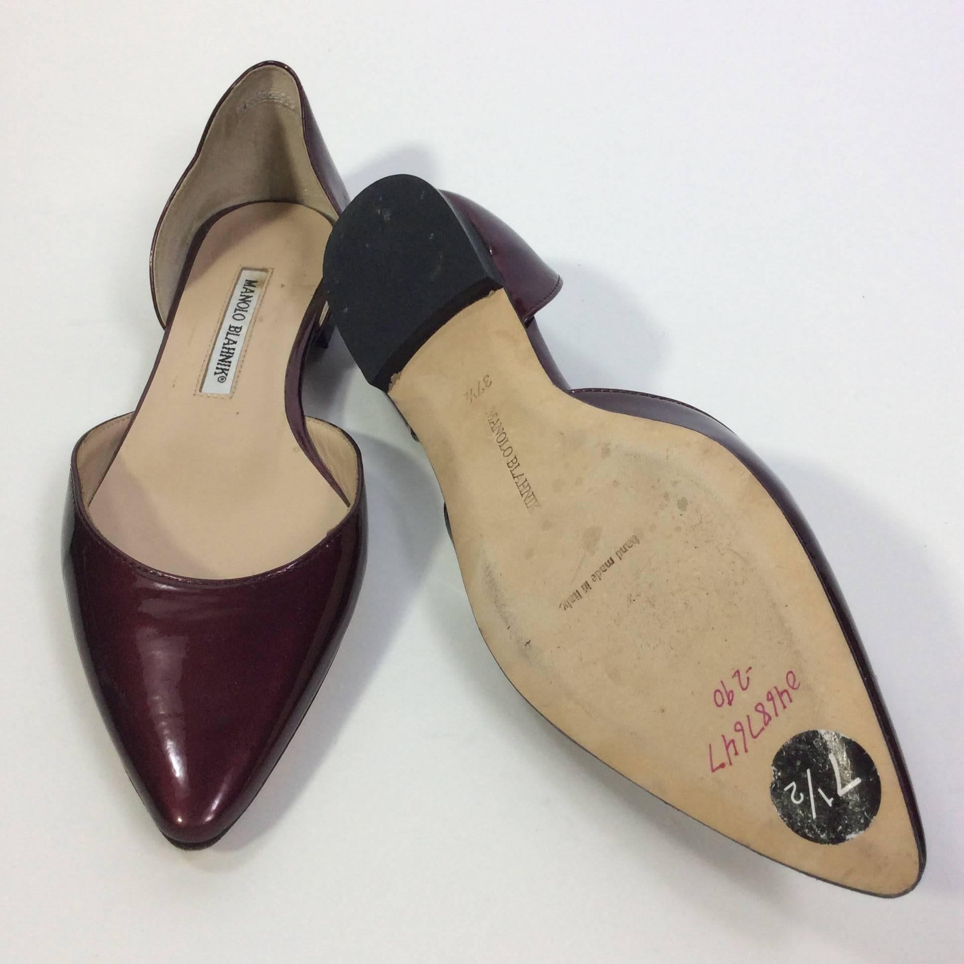 Black Manolo Blahnik Maroon Patent Pointed Toe Ballet Flats For Sale