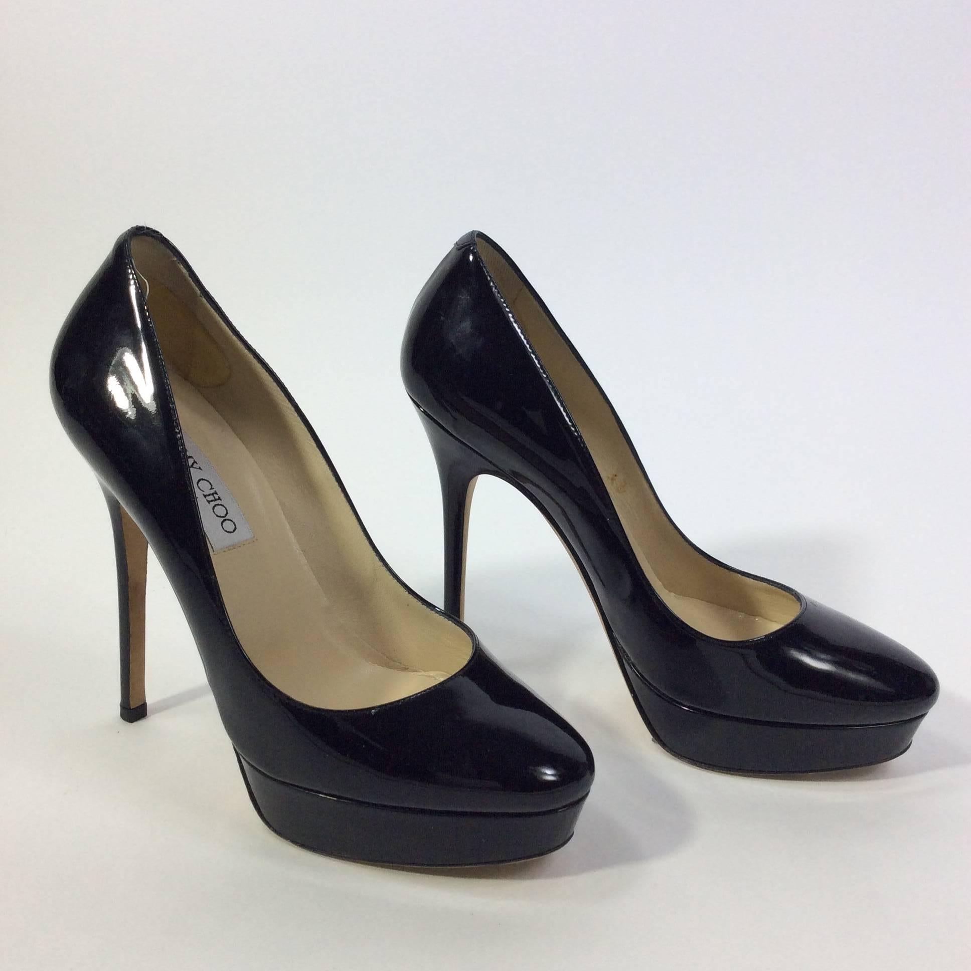 Jimmy Choo Black Patent Pump with Rounded Toe For Sale 2