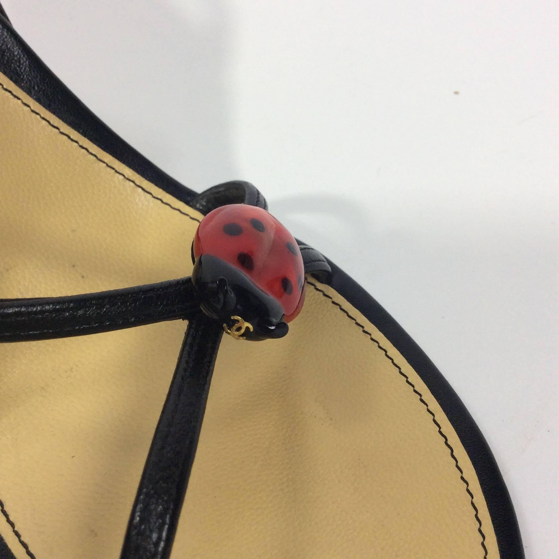 Chanel Black Strapped Slingback Heels with Ladybug In New Condition In Narberth, PA