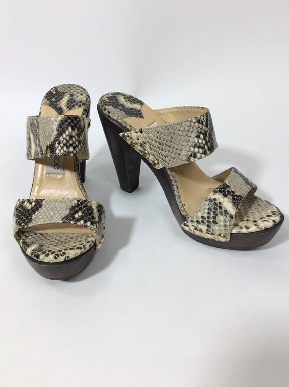 Jimmy Choo Grey and Brown Snakeskin Slides For Sale at 1stDibs