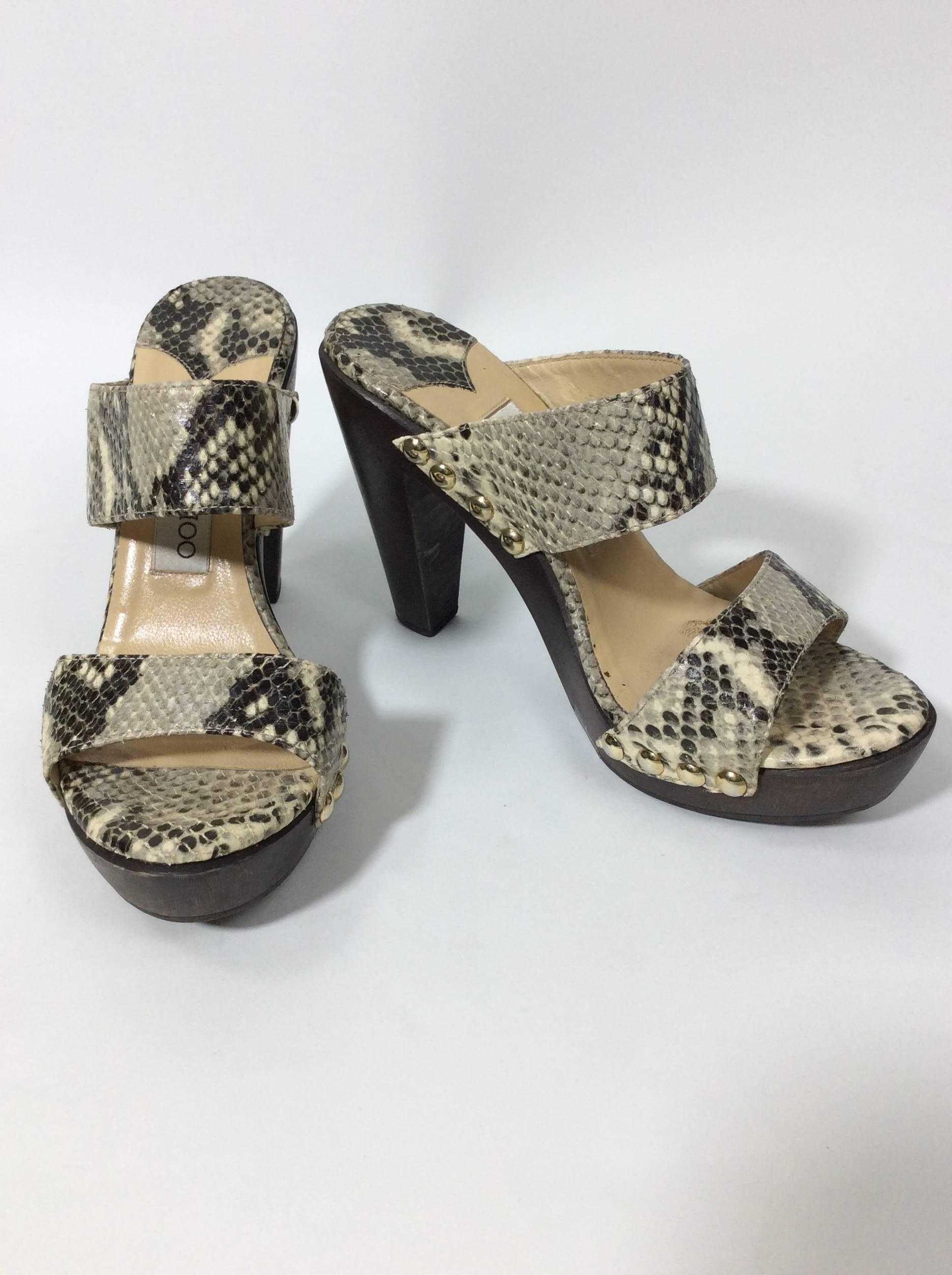 Gray Jimmy Choo Grey and Brown Snakeskin Slides For Sale