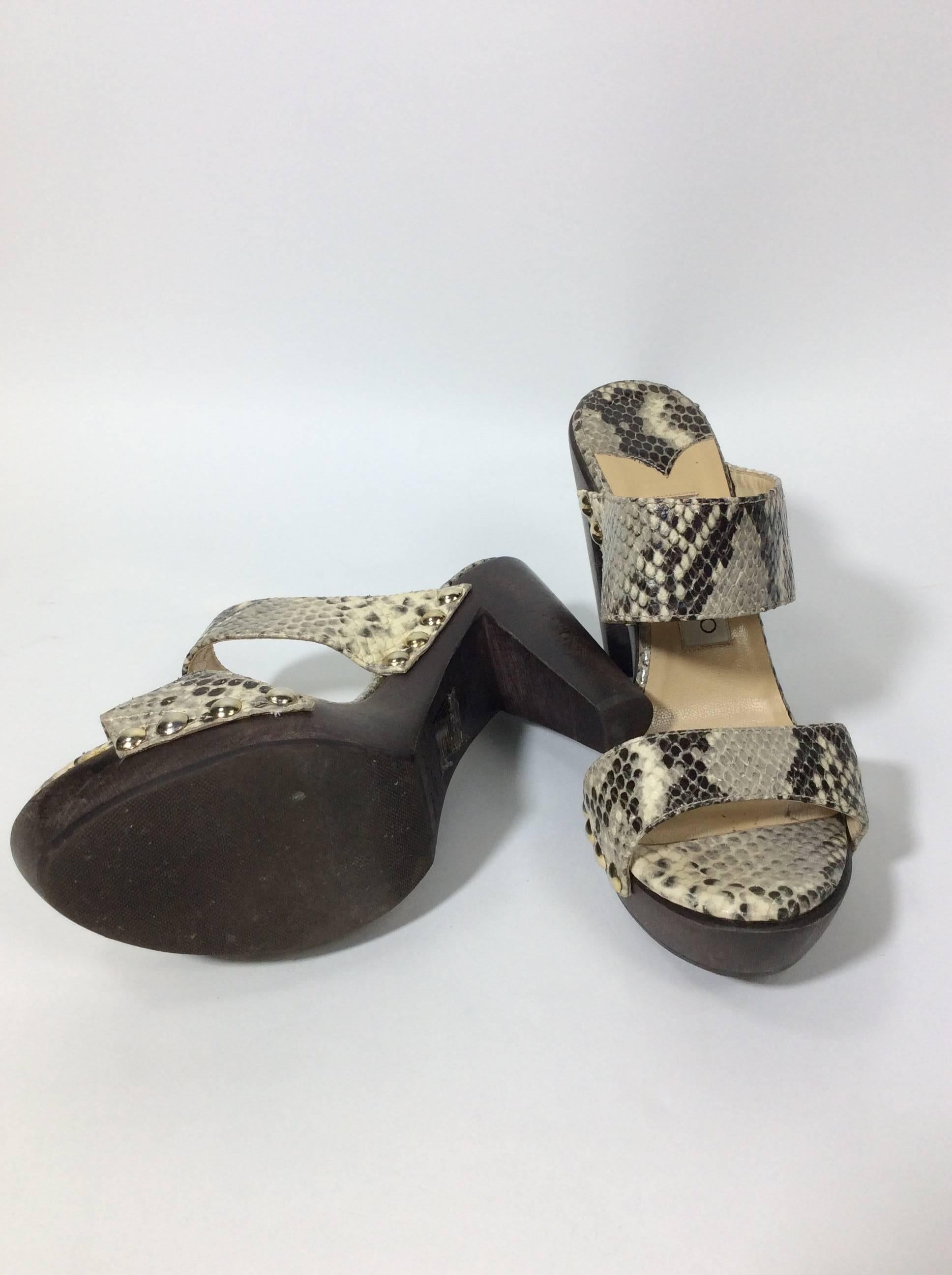 Jimmy Choo Grey and Brown Snakeskin Slides In Excellent Condition For Sale In Narberth, PA