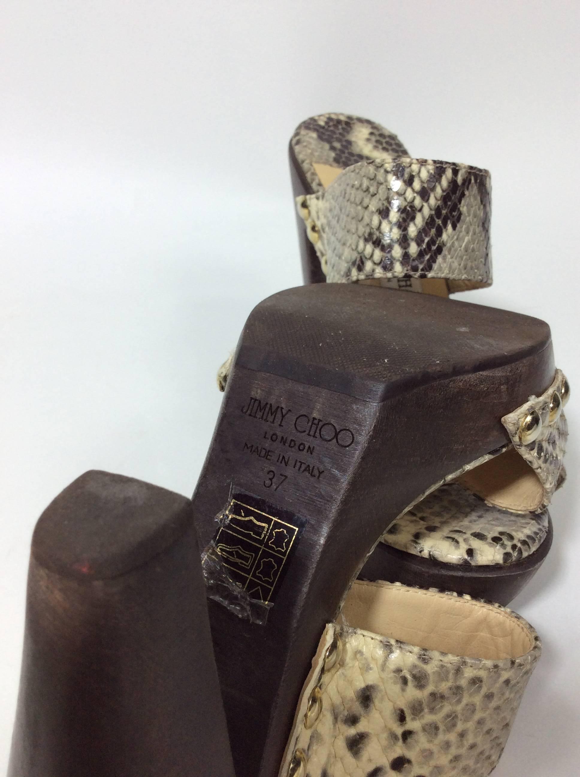 Jimmy Choo Grey and Brown Snakeskin Slides For Sale 1
