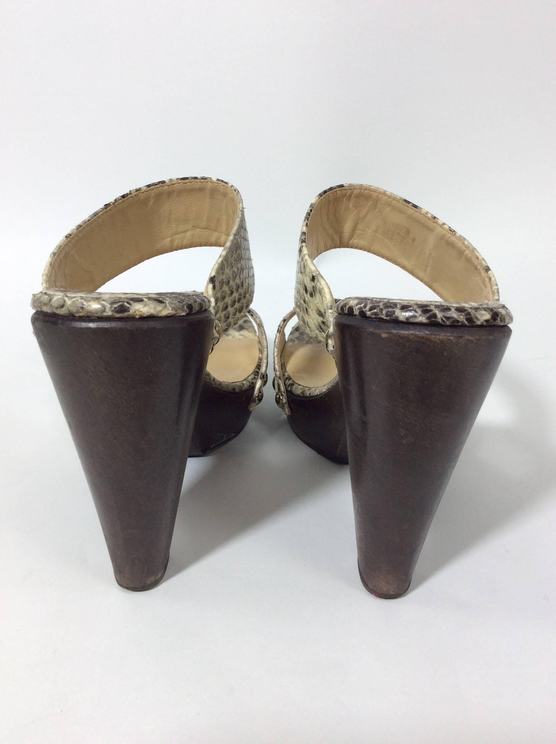 Women's Jimmy Choo Grey and Brown Snakeskin Slides For Sale