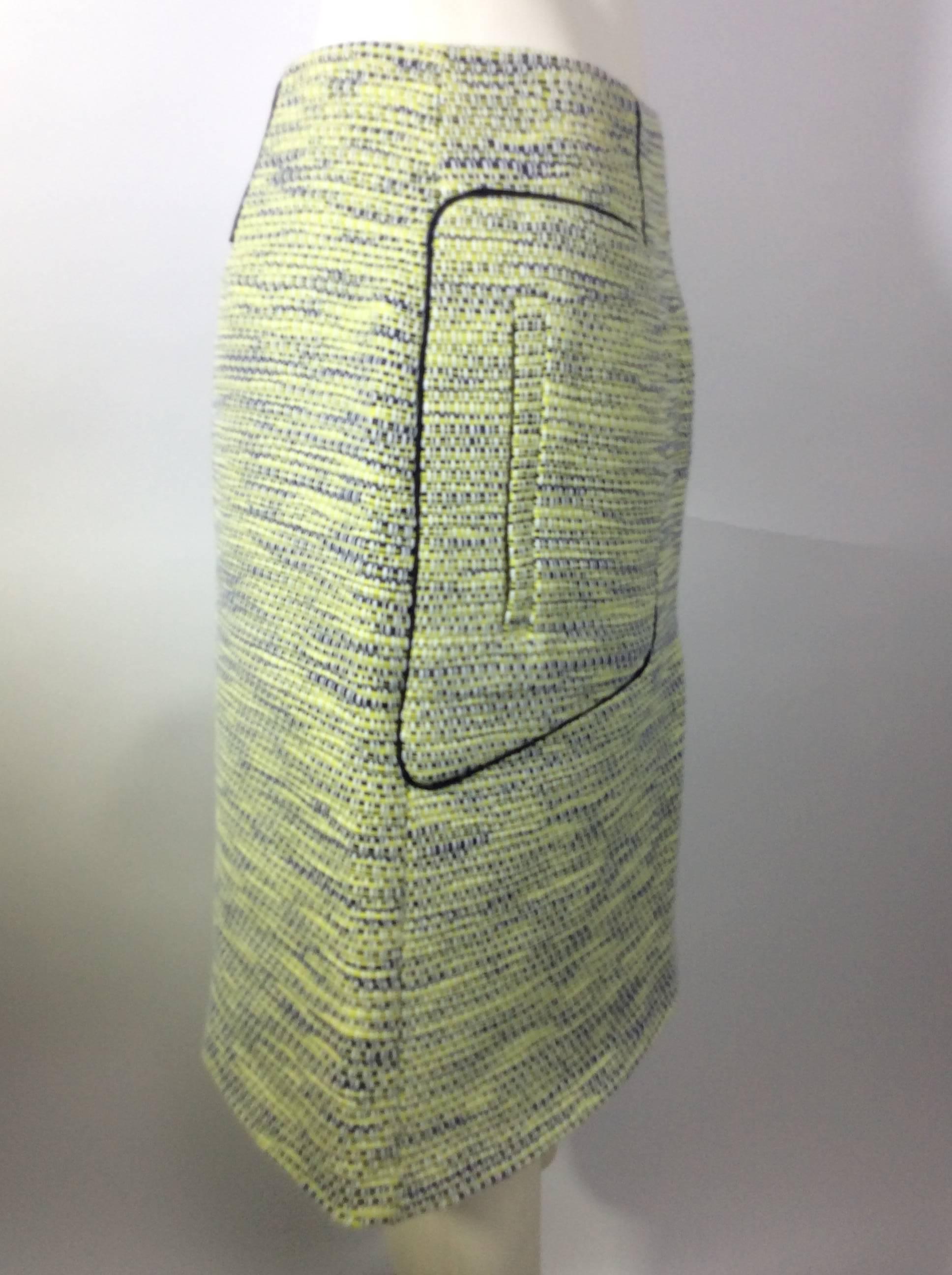 Lela Rose Chartreuse and Black Basket Weave A-line Skirt In New Condition In Narberth, PA