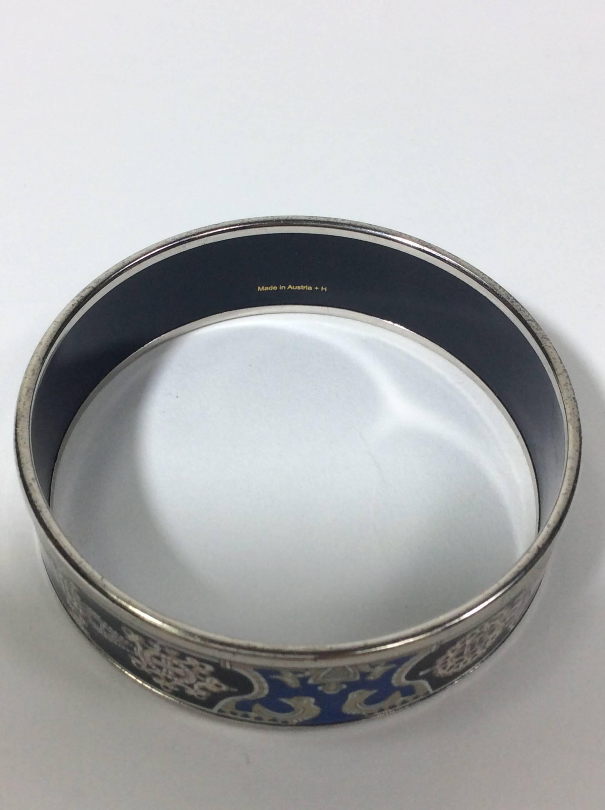 Women's Hermes Blue and Black Enamel Bangle