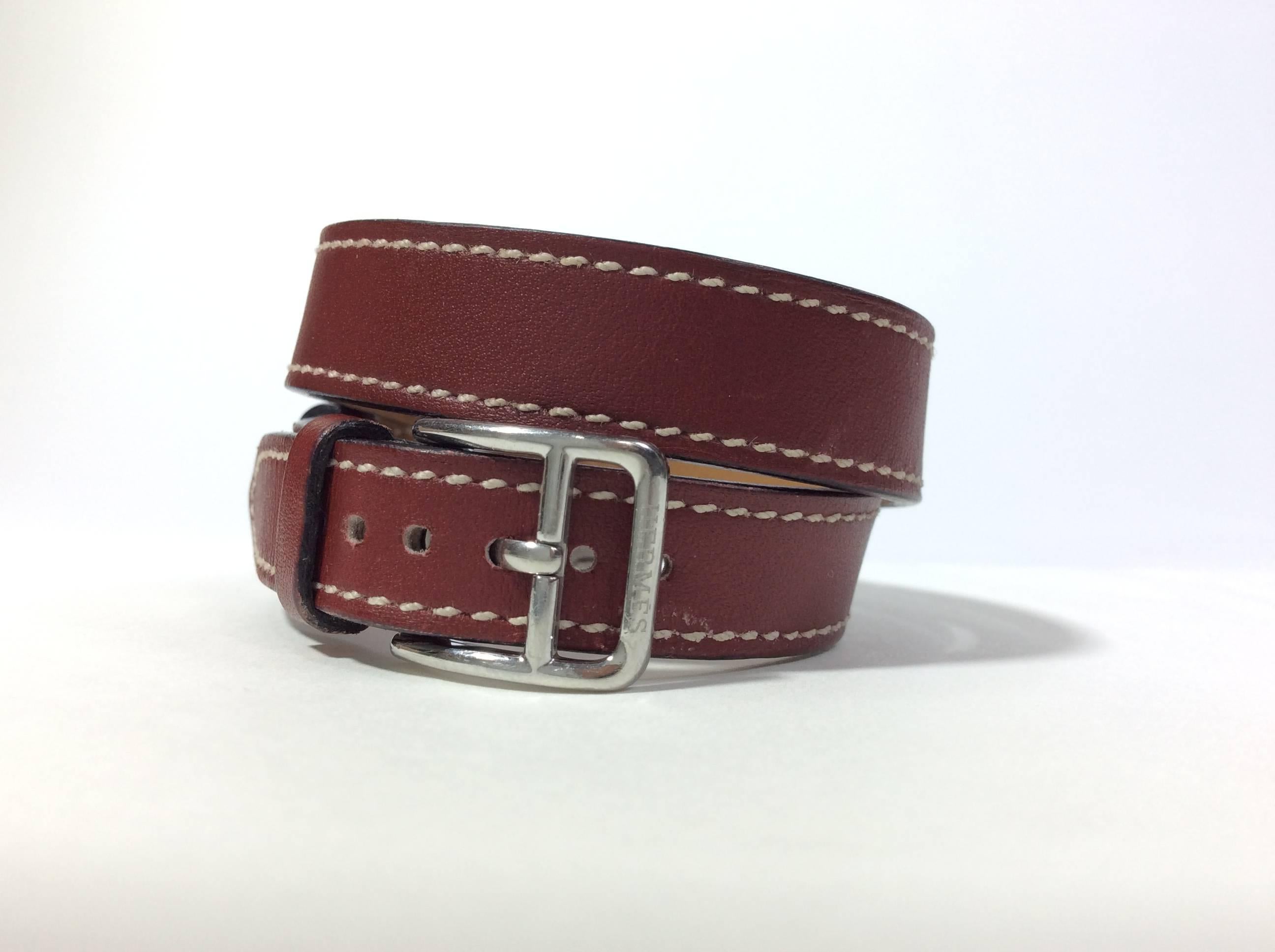 Women's Hermes Brown Leather Small Cape Cod Double Tour Watch