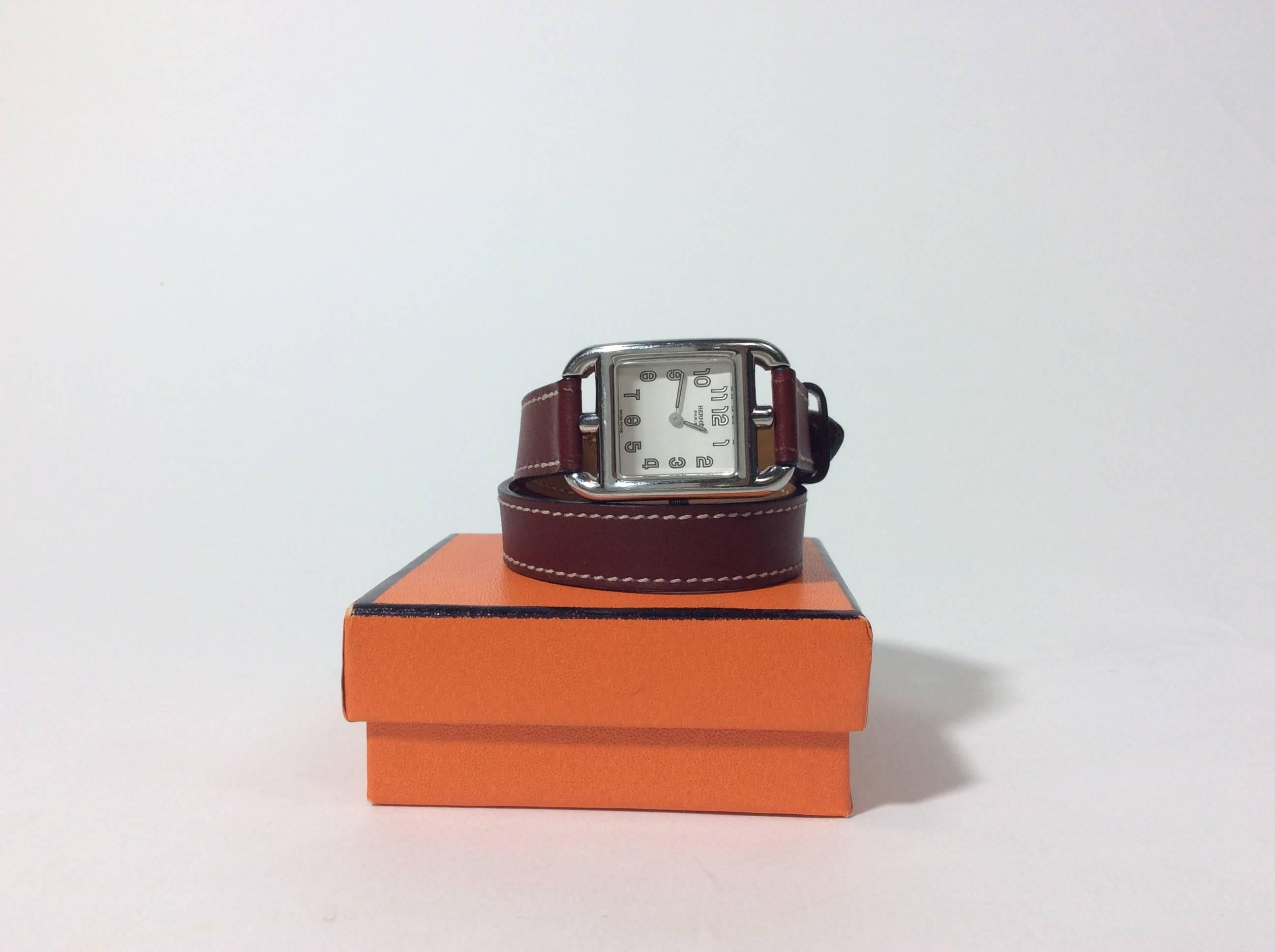 Hermes Brown Leather Small Cape Cod Double Tour Watch In Excellent Condition In Narberth, PA