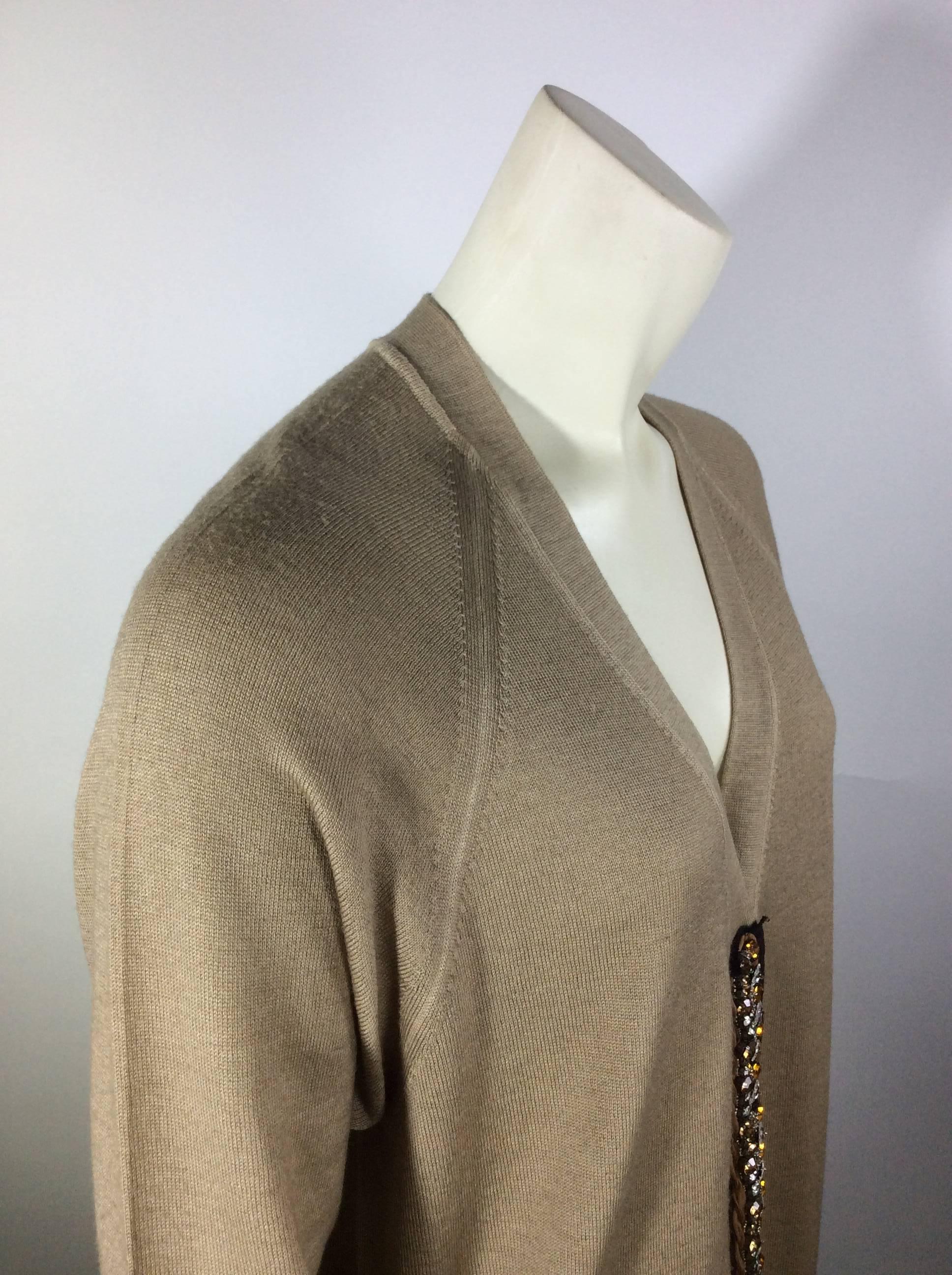 Prada Camel Beaded Cardigan For Sale 1