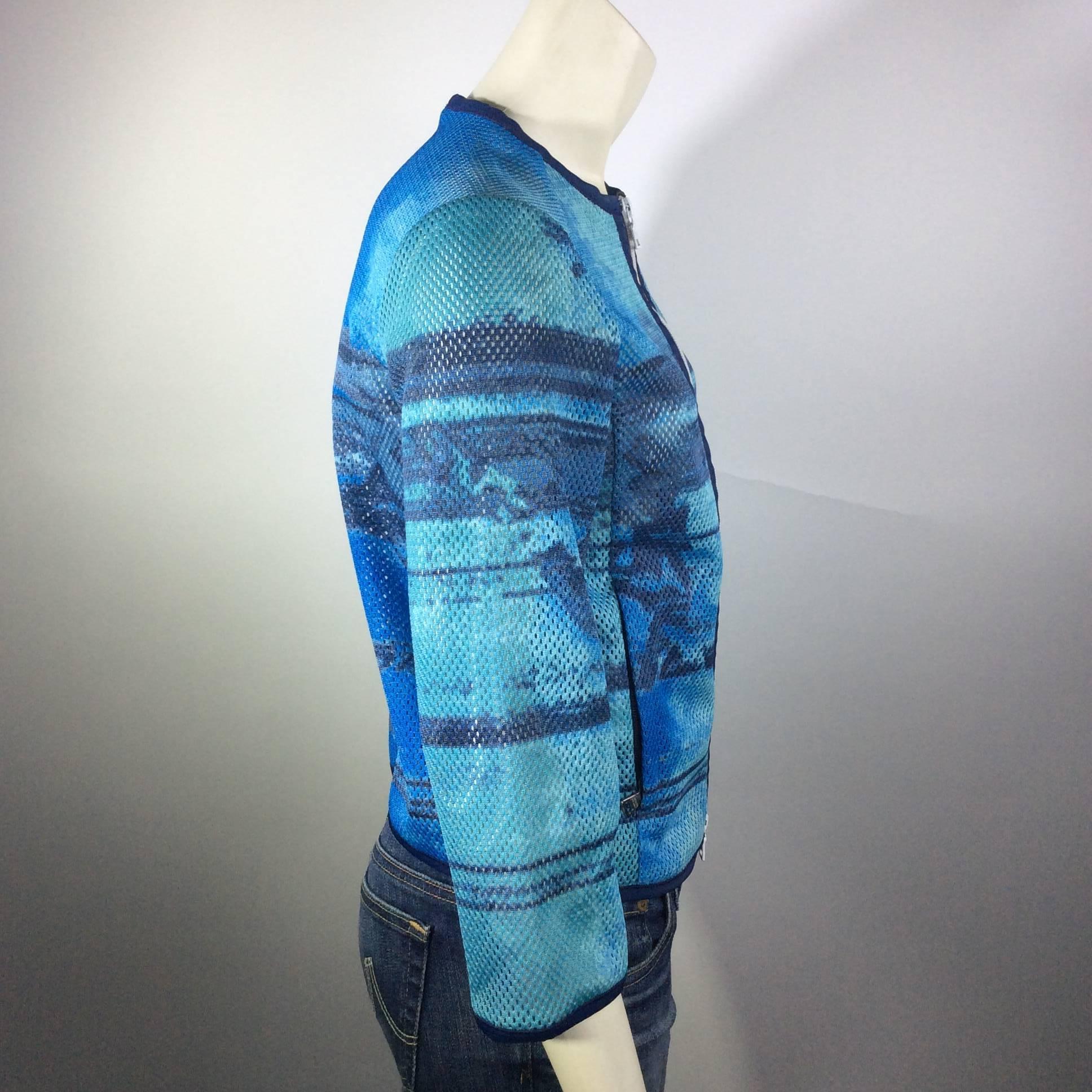 Prada Sport Blue Printed Perforated Jacket In Excellent Condition In Narberth, PA