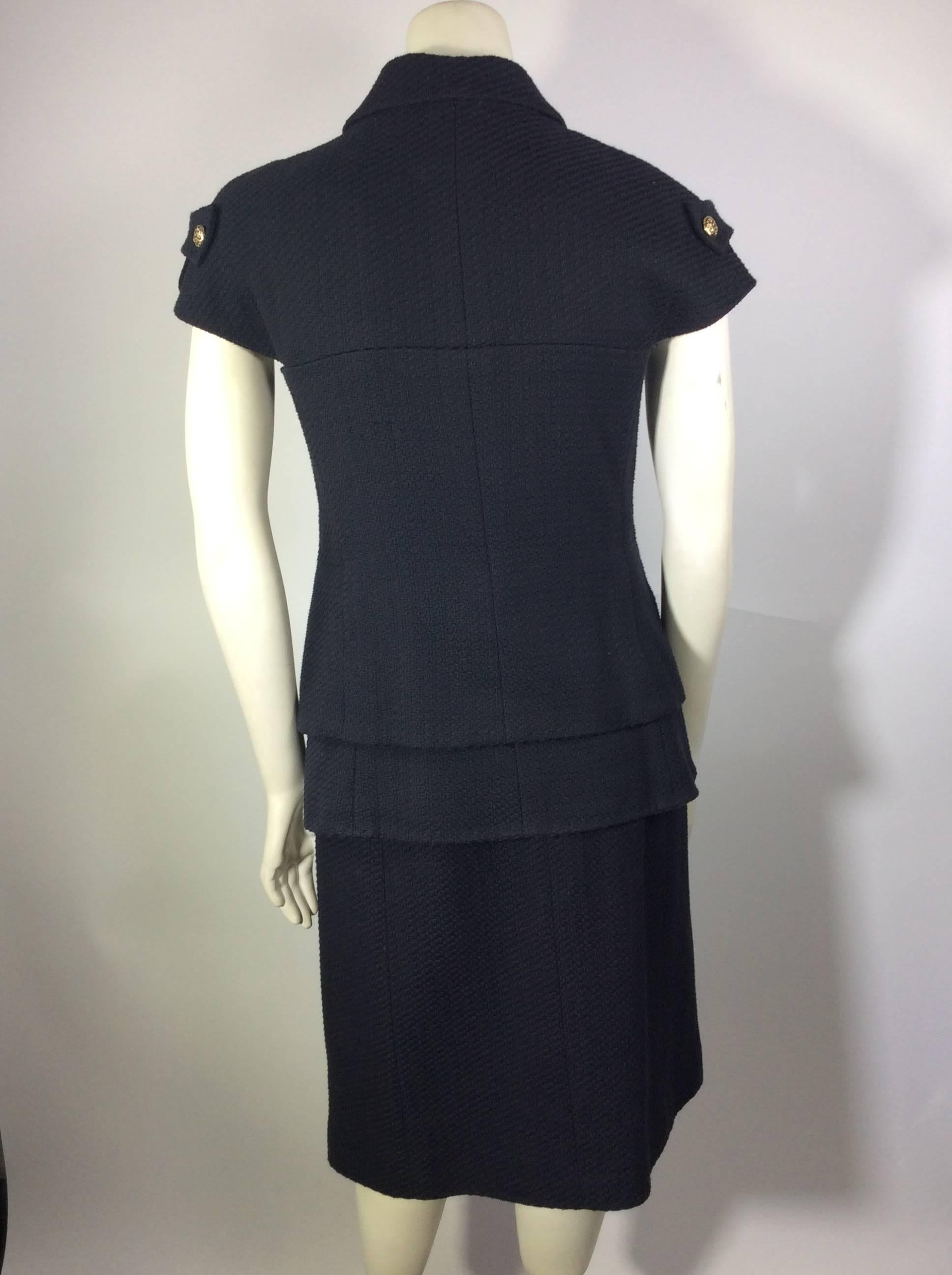 Women's Chanel 2007 Black Cotton Suit with Gold Buttons For Sale