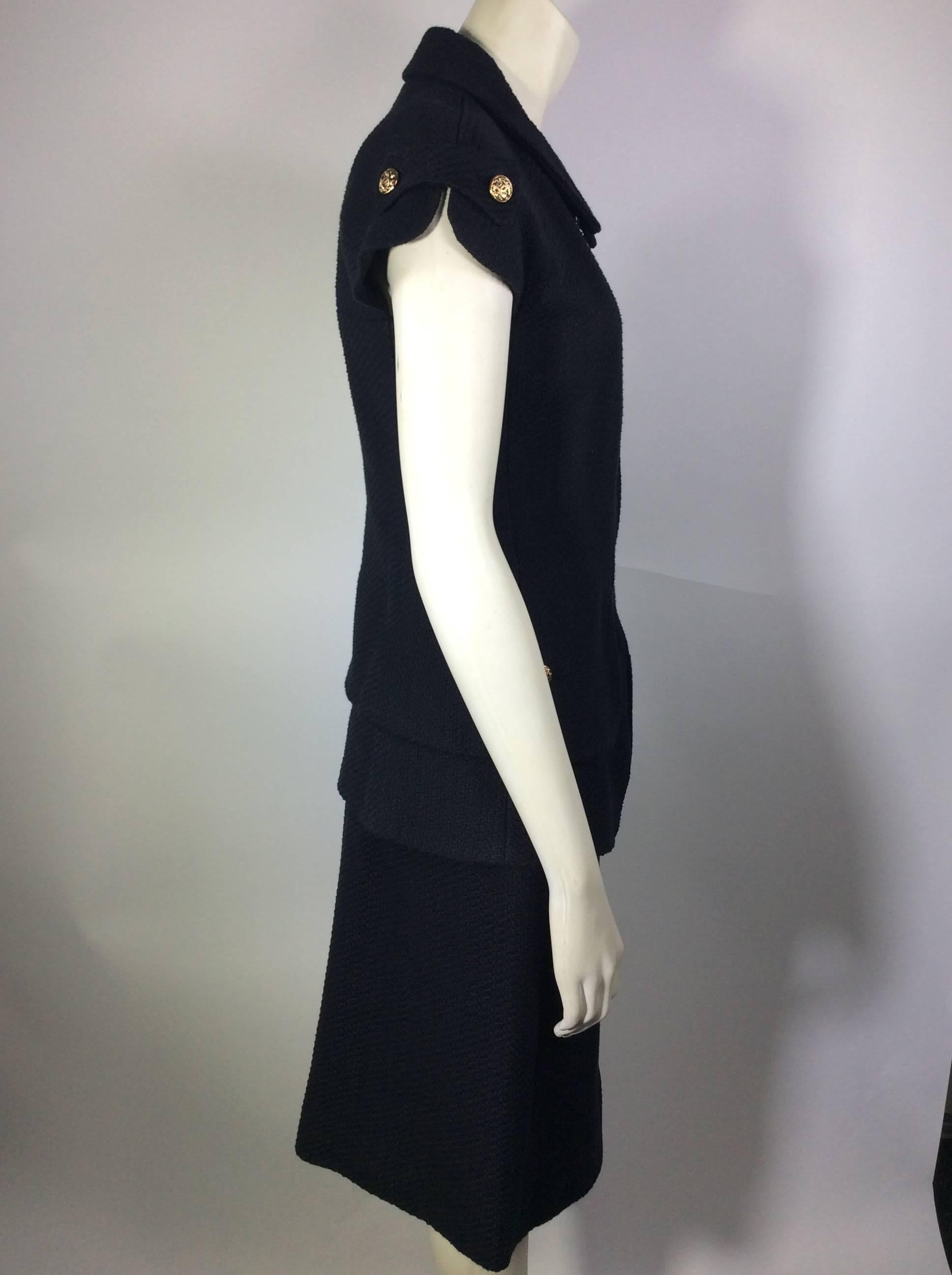 Chanel 2007 Black Cotton Suit with Gold Buttons In Excellent Condition For Sale In Narberth, PA