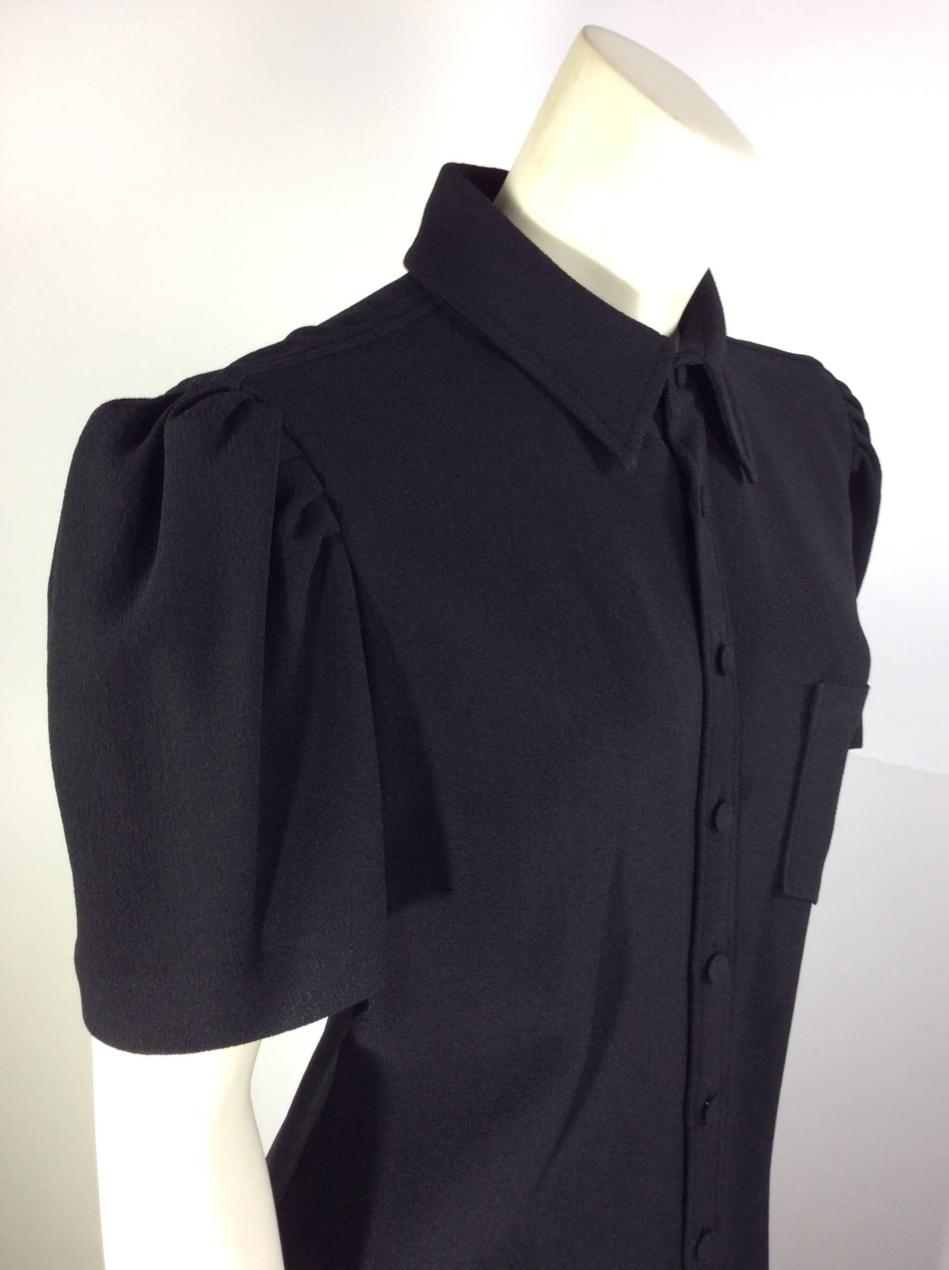 Balenciaga Black Ruched Sleeve Button Up For Sale 1